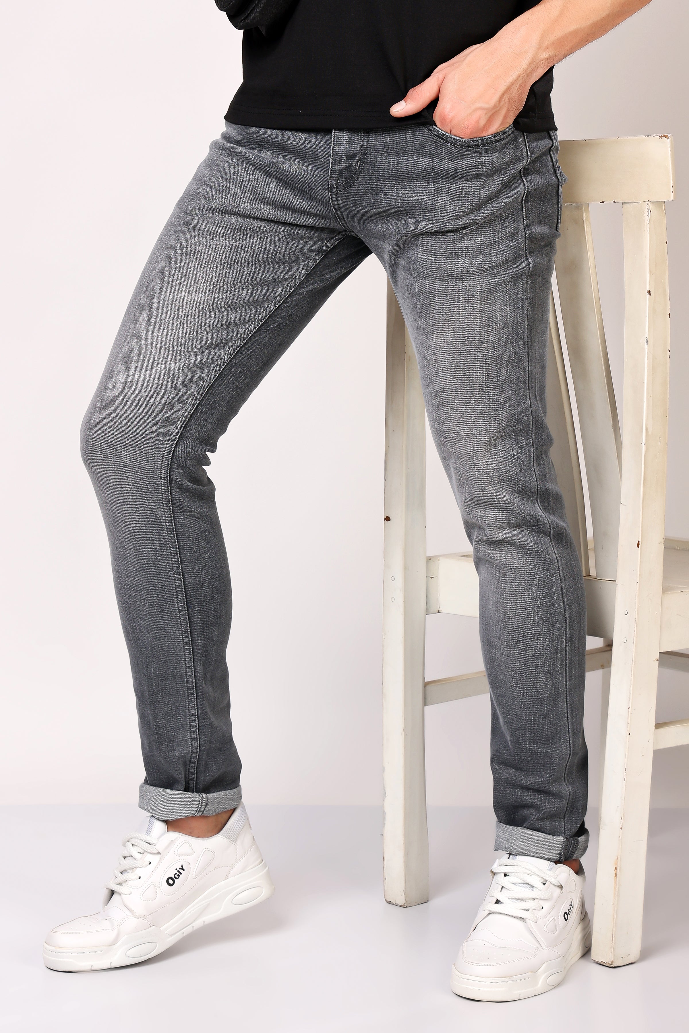 Stylox Men’s Slim Fit Denim Jeans - Dark Grey, Mid Dark Grey , Steal Grey & Mid Steal Grey