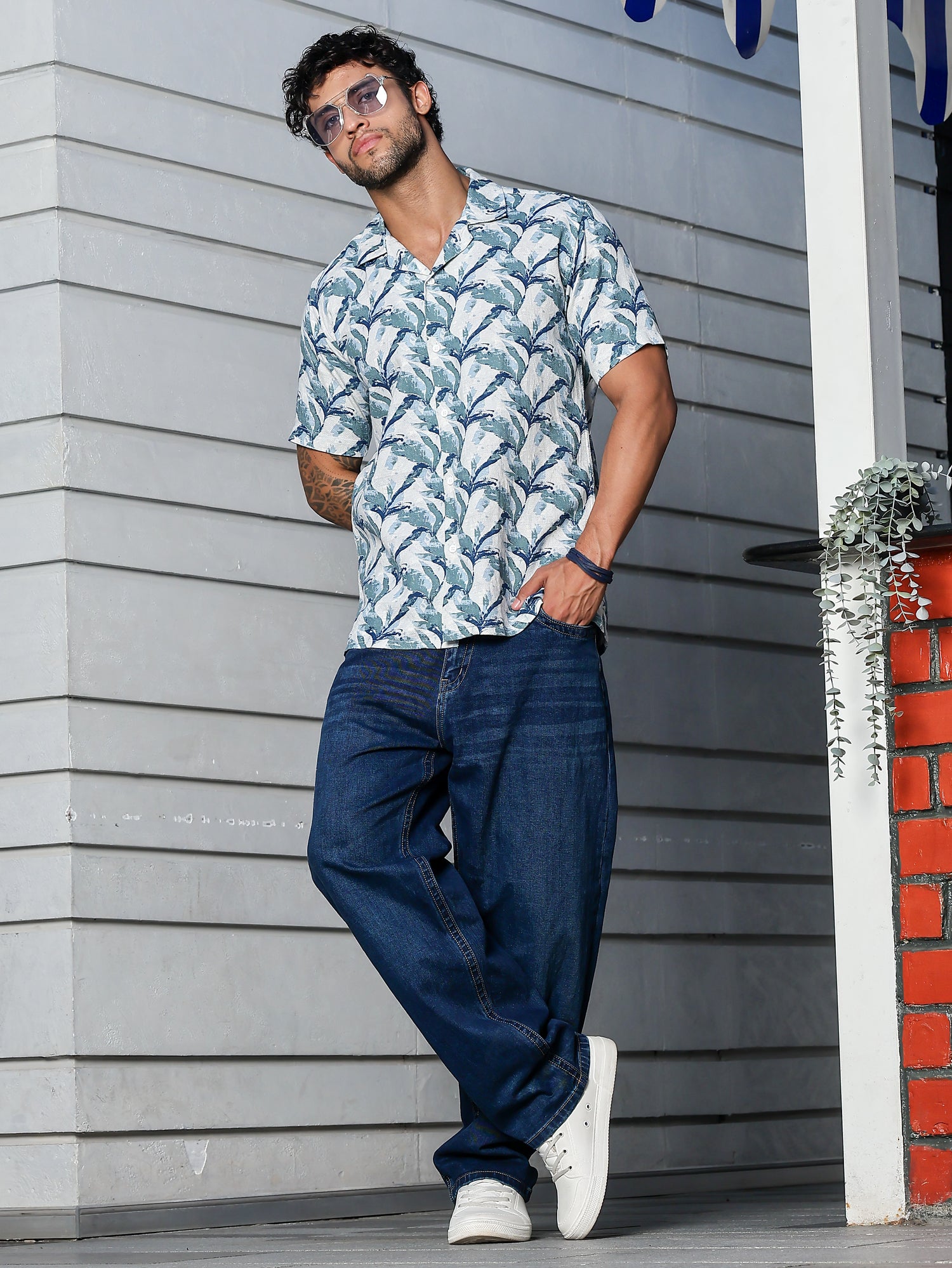 Stylox Half Sleeve Leaf Print Casual Shirt For Men