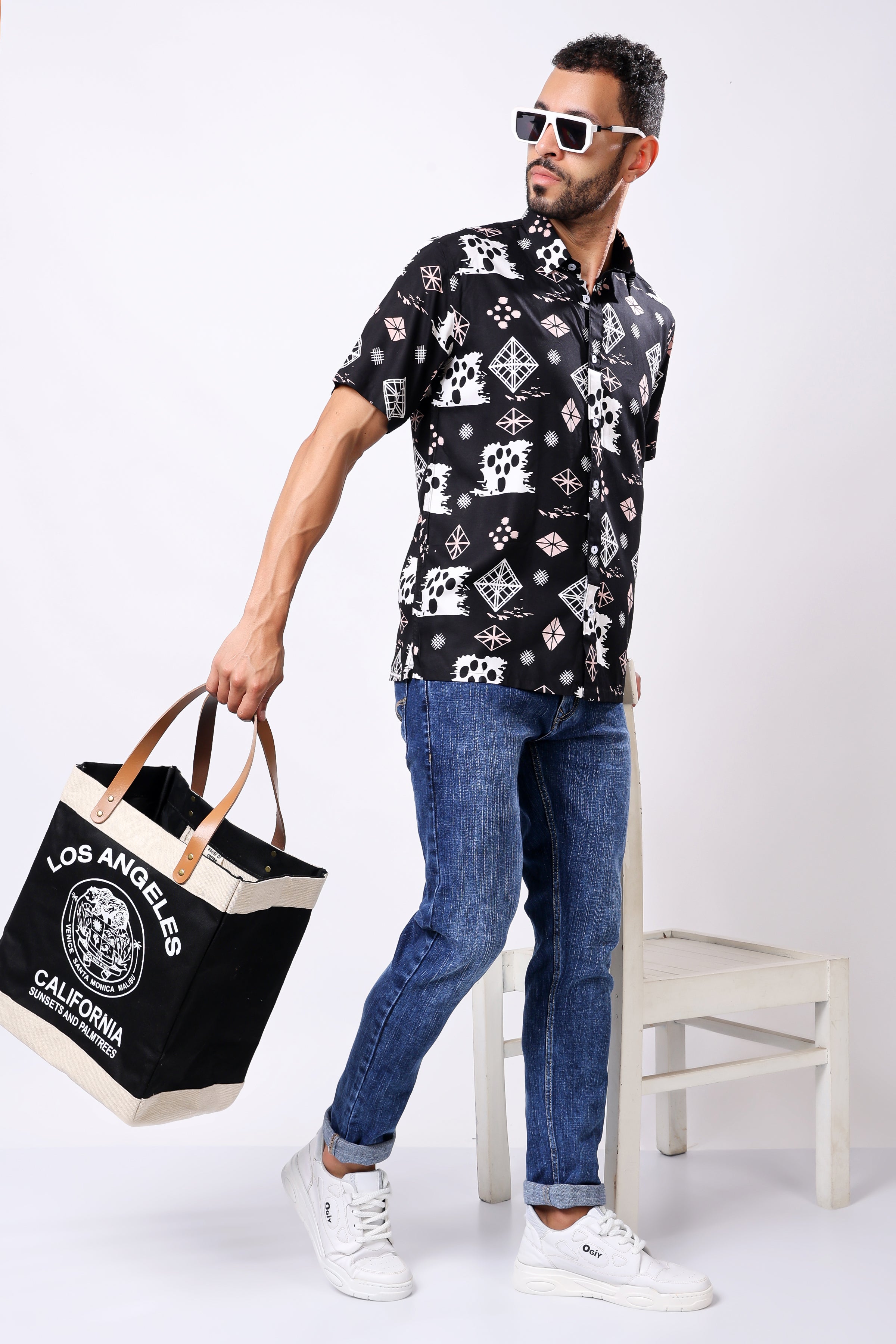 Stylox Men's Half Sleeve Abstract Print Casual Shirt – Stylish Printed Cotton Blend Shirt for Trendy Everyday Look - Stylox