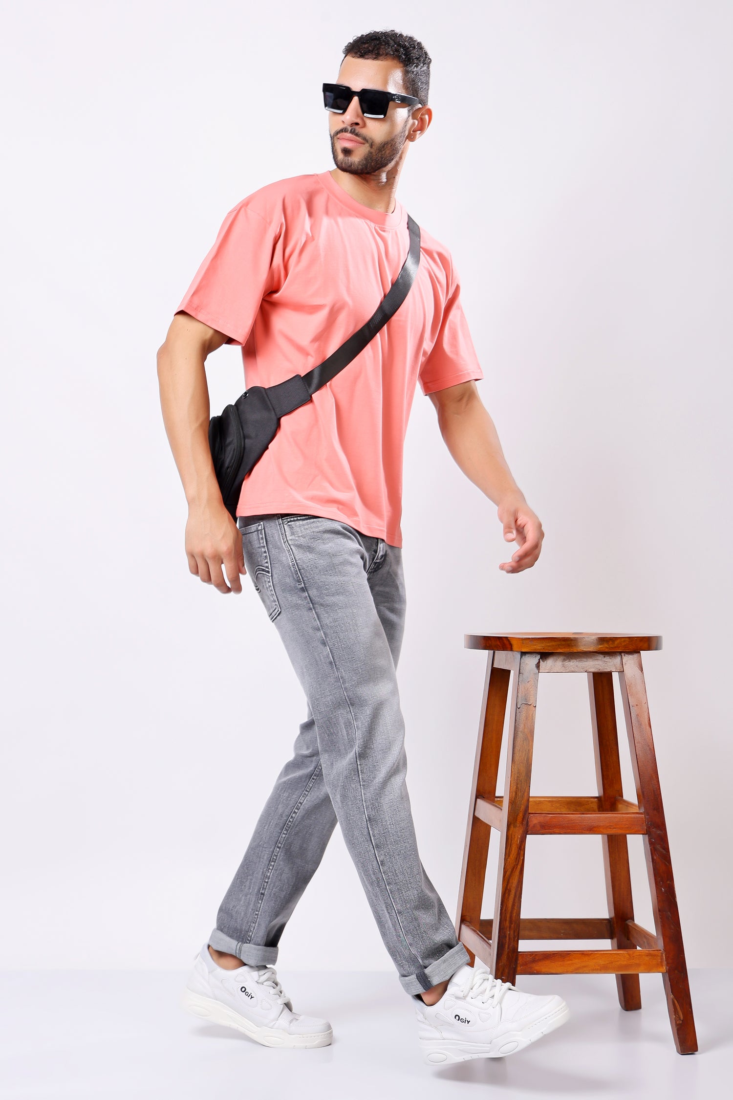 Stylox Men’s Drop Shoulder Round Neck Solid T-Shirt – Oversized Fit, Trendy &amp; Comfortable Casual Wear