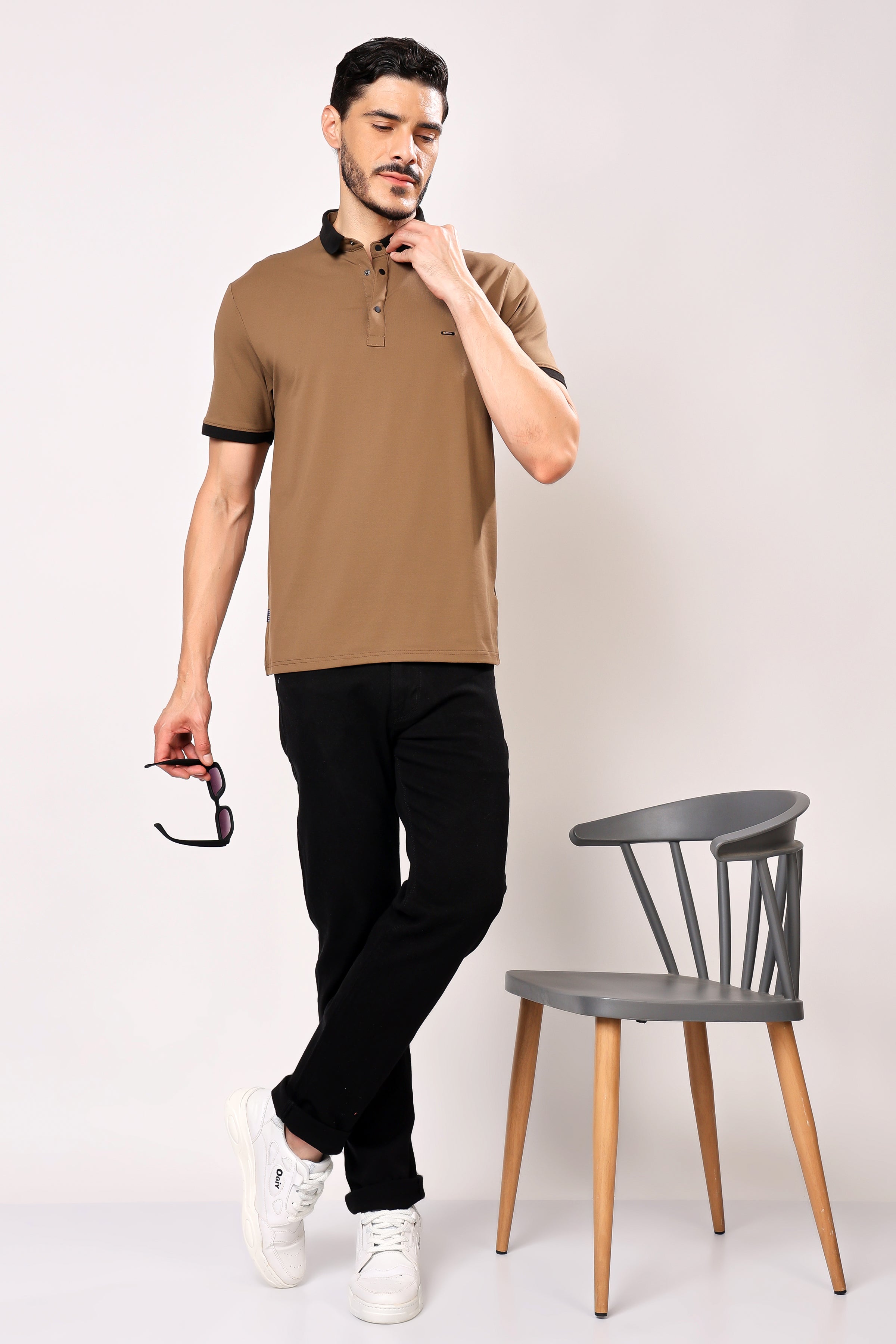 Stylox Men's Solid Polo Neck Casual T-Shirt - Stylox