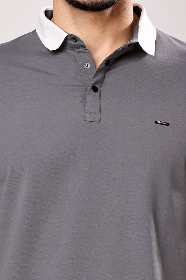 Stylox Men's Solid Polo Neck Casual T-Shirt