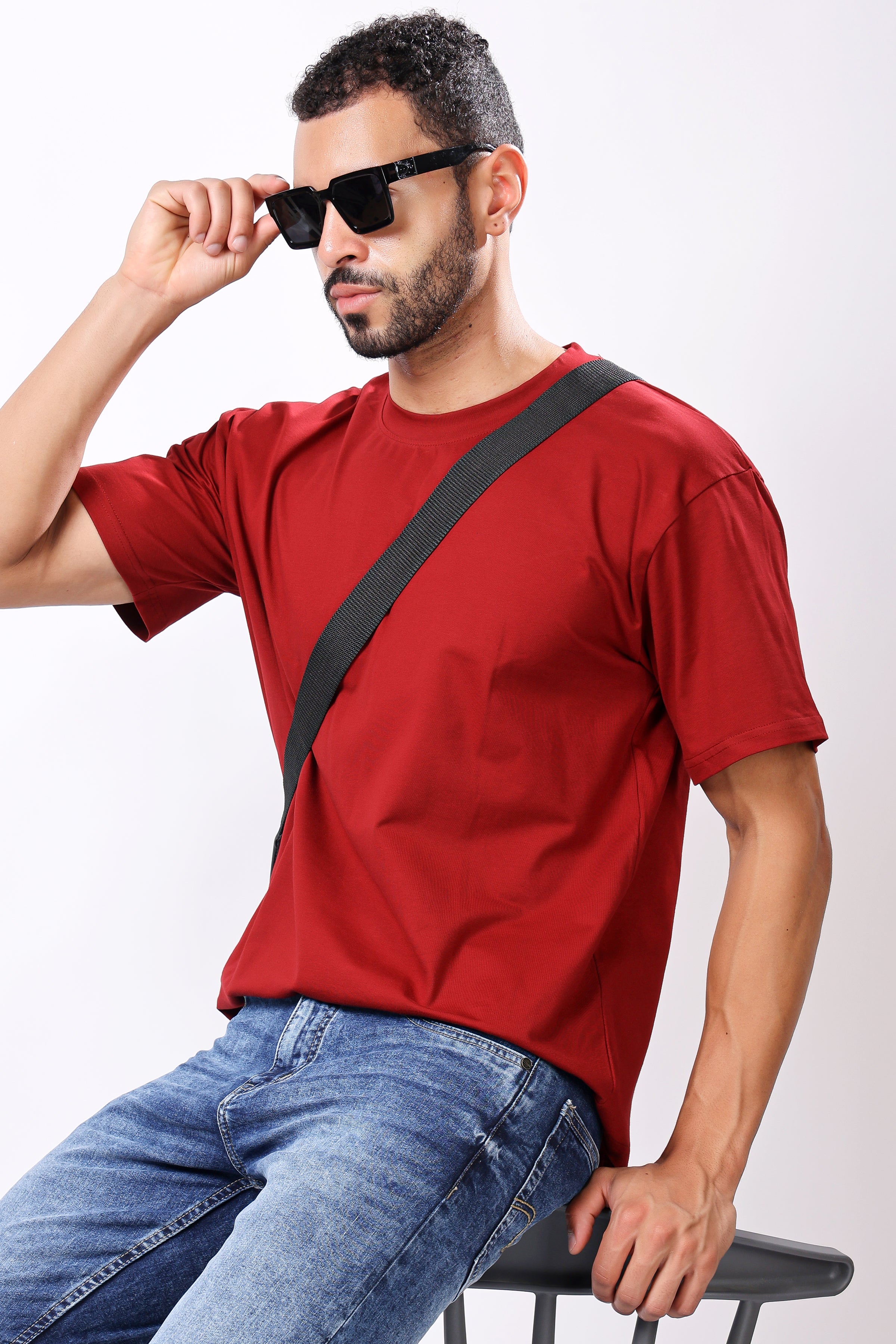 Stylox Men’s Drop Shoulder Round Neck Solid T-Shirt – Oversized Fit, Trendy &amp; Comfortable Casual Wear