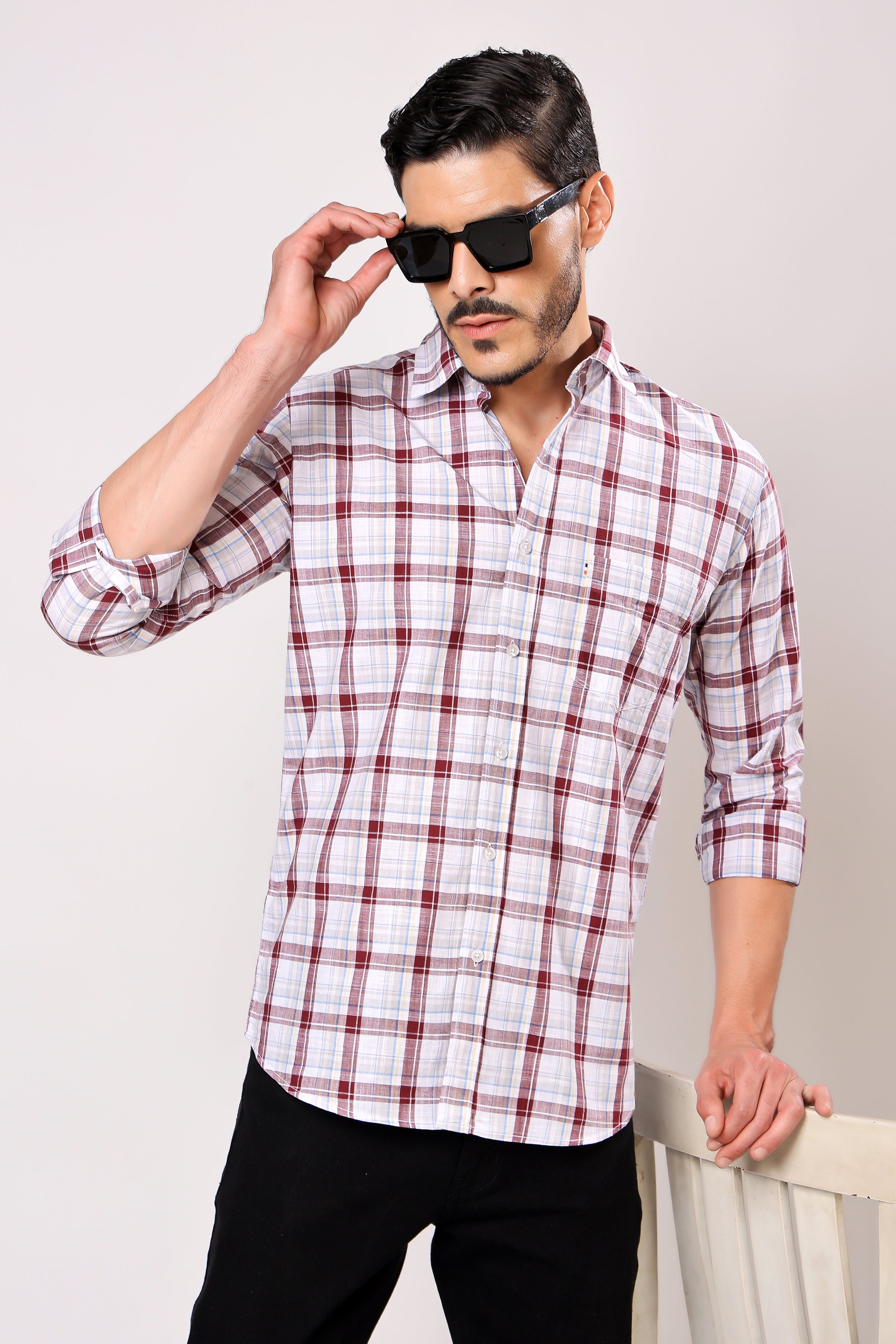 Stylox Men's Regular Fit Full Sleeve Casual Check Shirt - Stylox