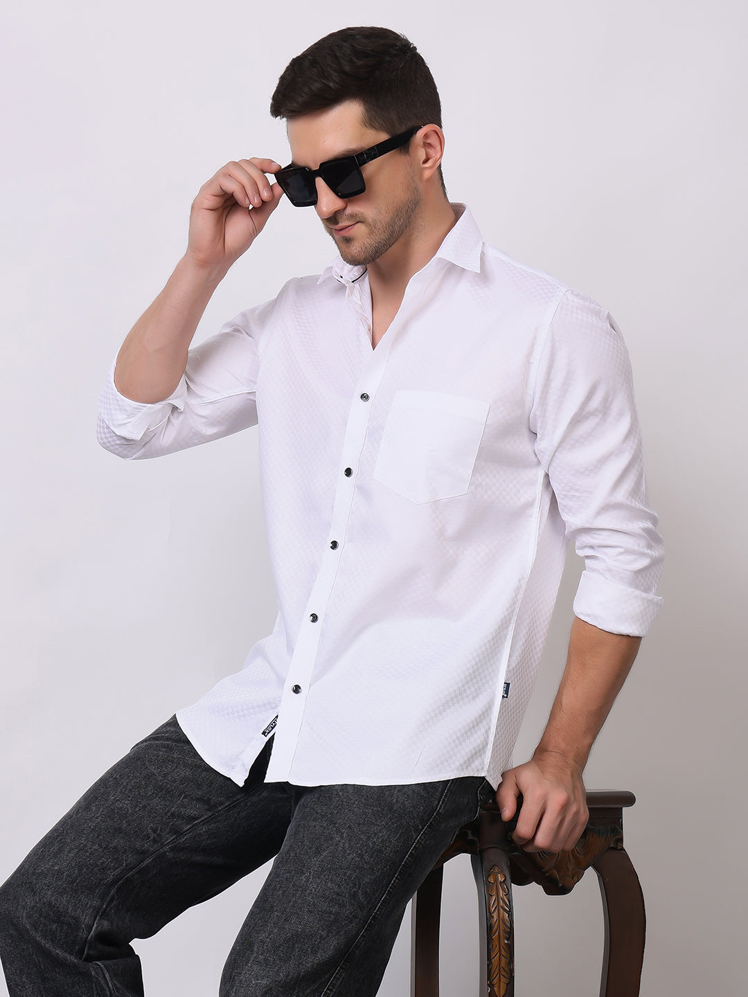 Stylox Men's Full Sleeve Solid White Casual Shirt – Premium Cotton Blend Regular Fit Shirt for Smart Everyday & Office Wear - Stylox