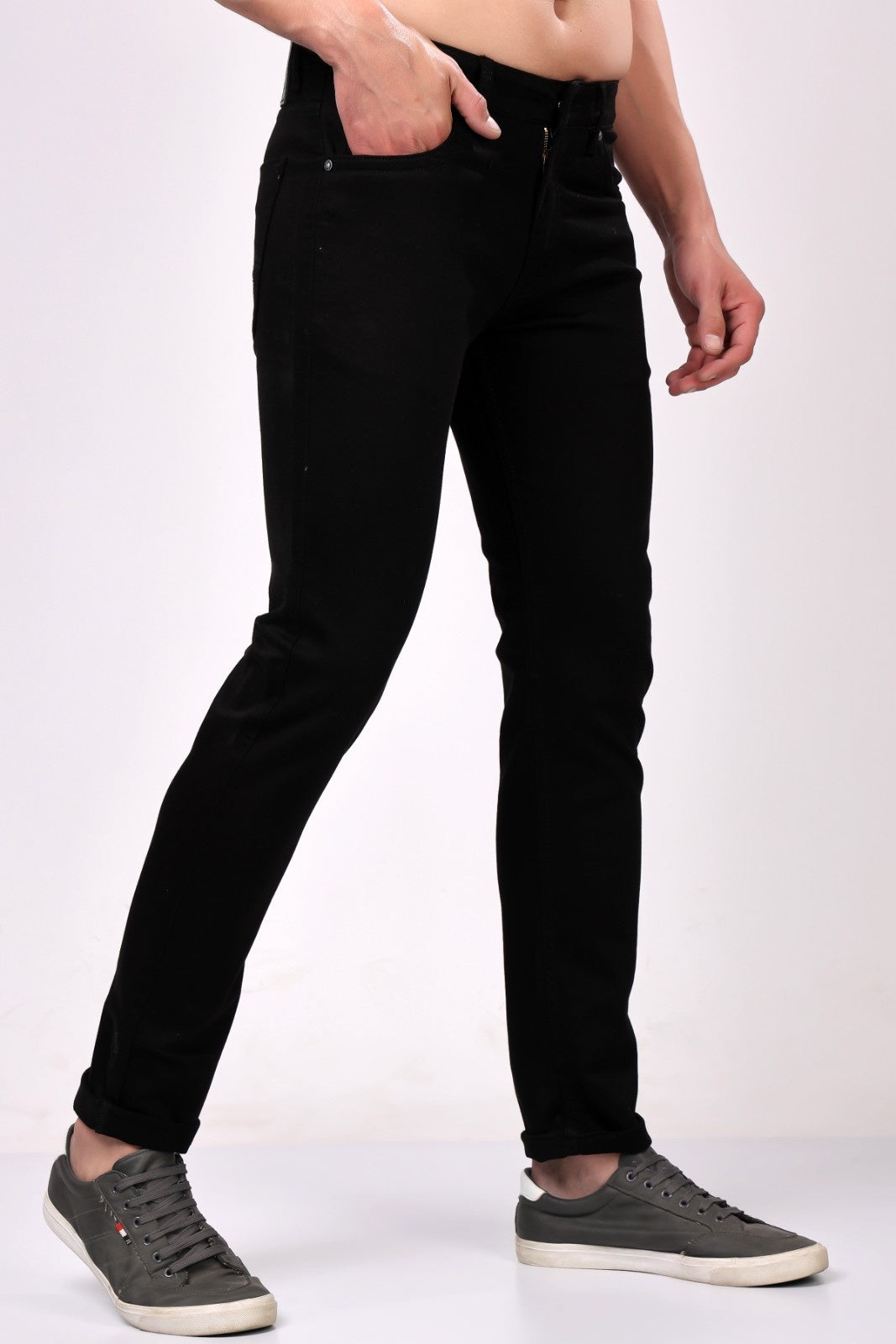 Stylox Men's Slim Fit Mid-Rise Solid Denim Jeans (Black) - Stylox