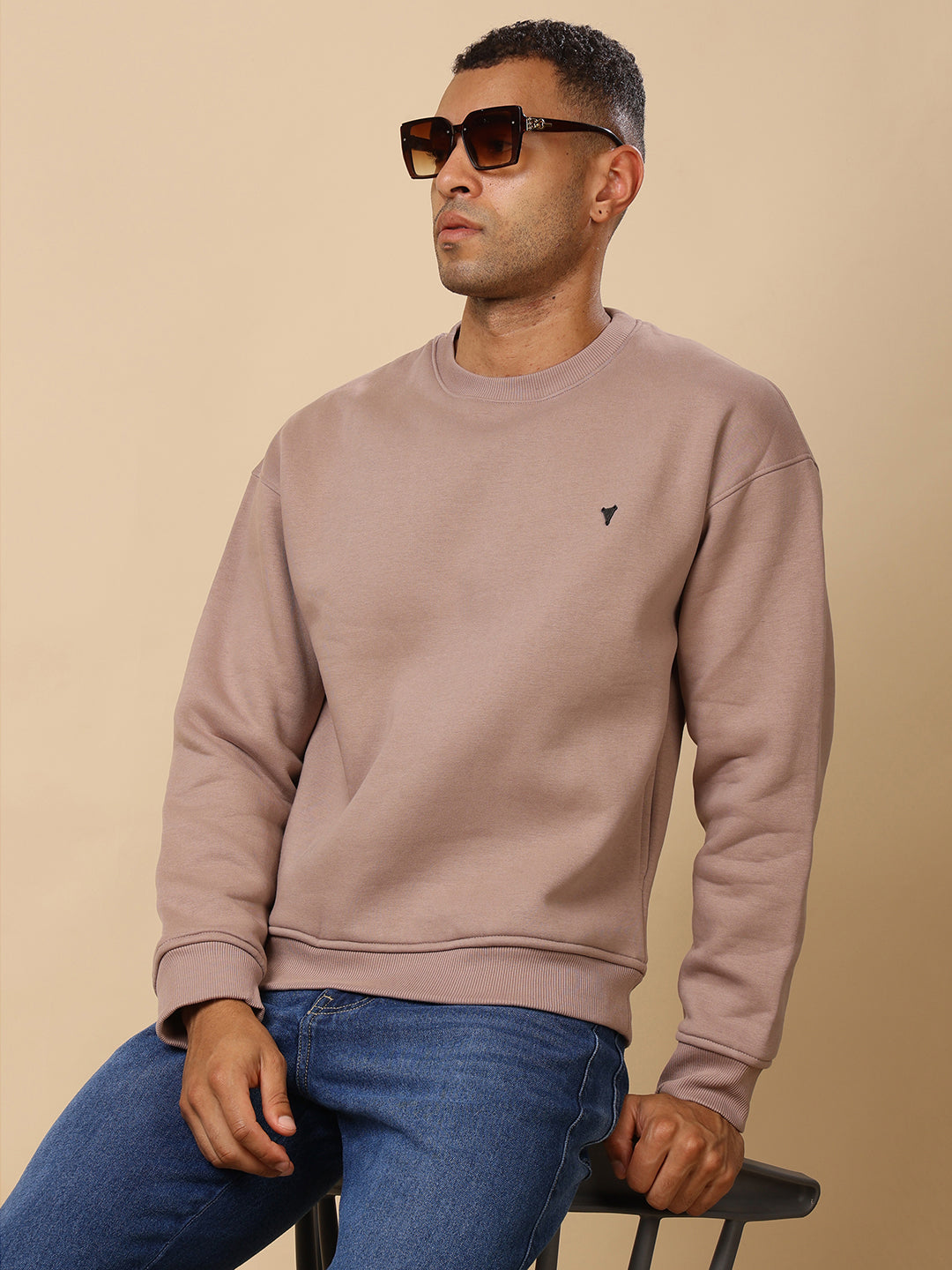 Stylox Men’s Round Neck Full Sleeve Solid Sweatshirt – Minimal Style, Maximum Comfort (Mauve) - Stylox