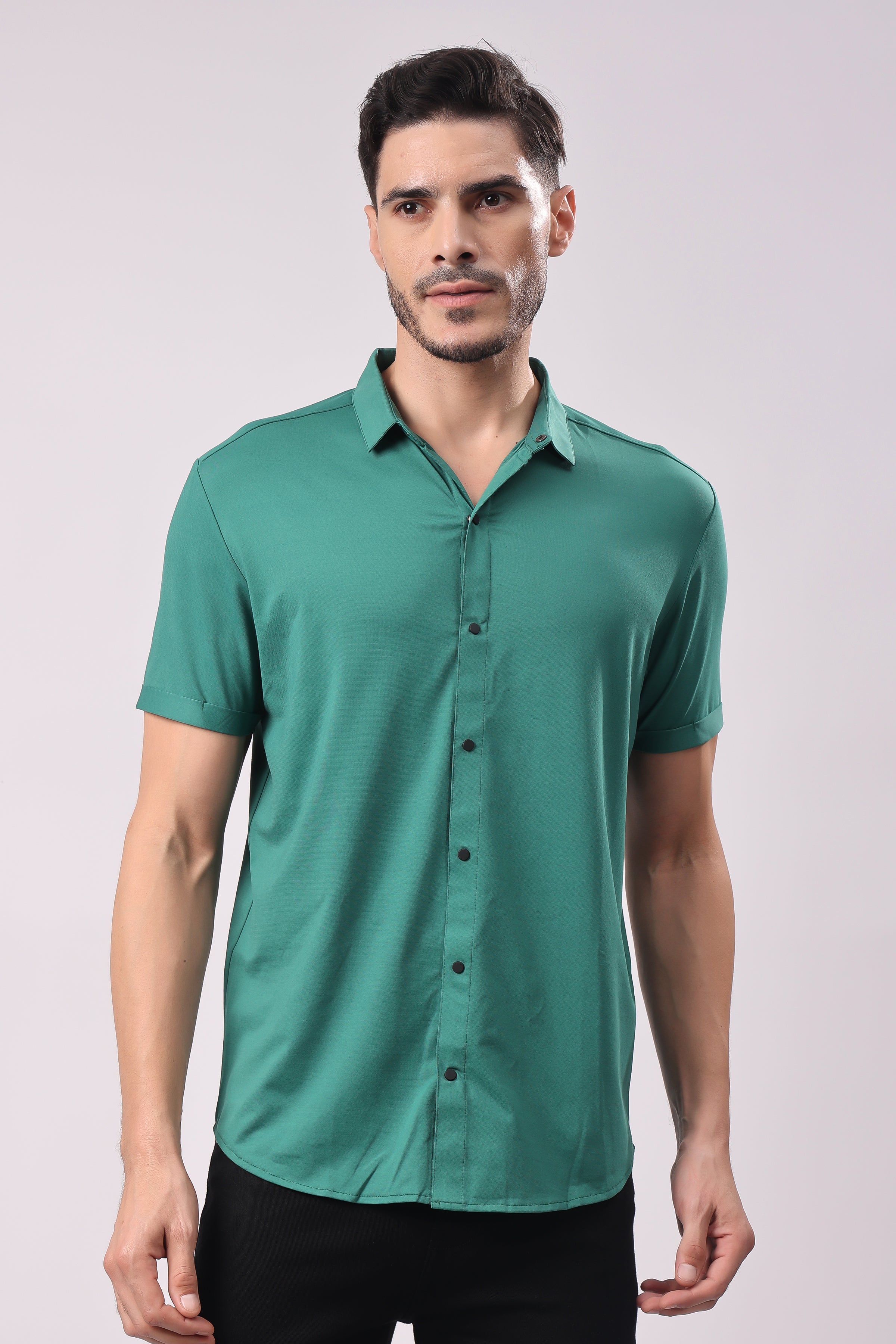 Stylox Men's Half Sleeve Front Open Casual Shirt – Premium Cotton Blend Button-Down Summer Shirt for Smart Everyday Comfort - Stylox