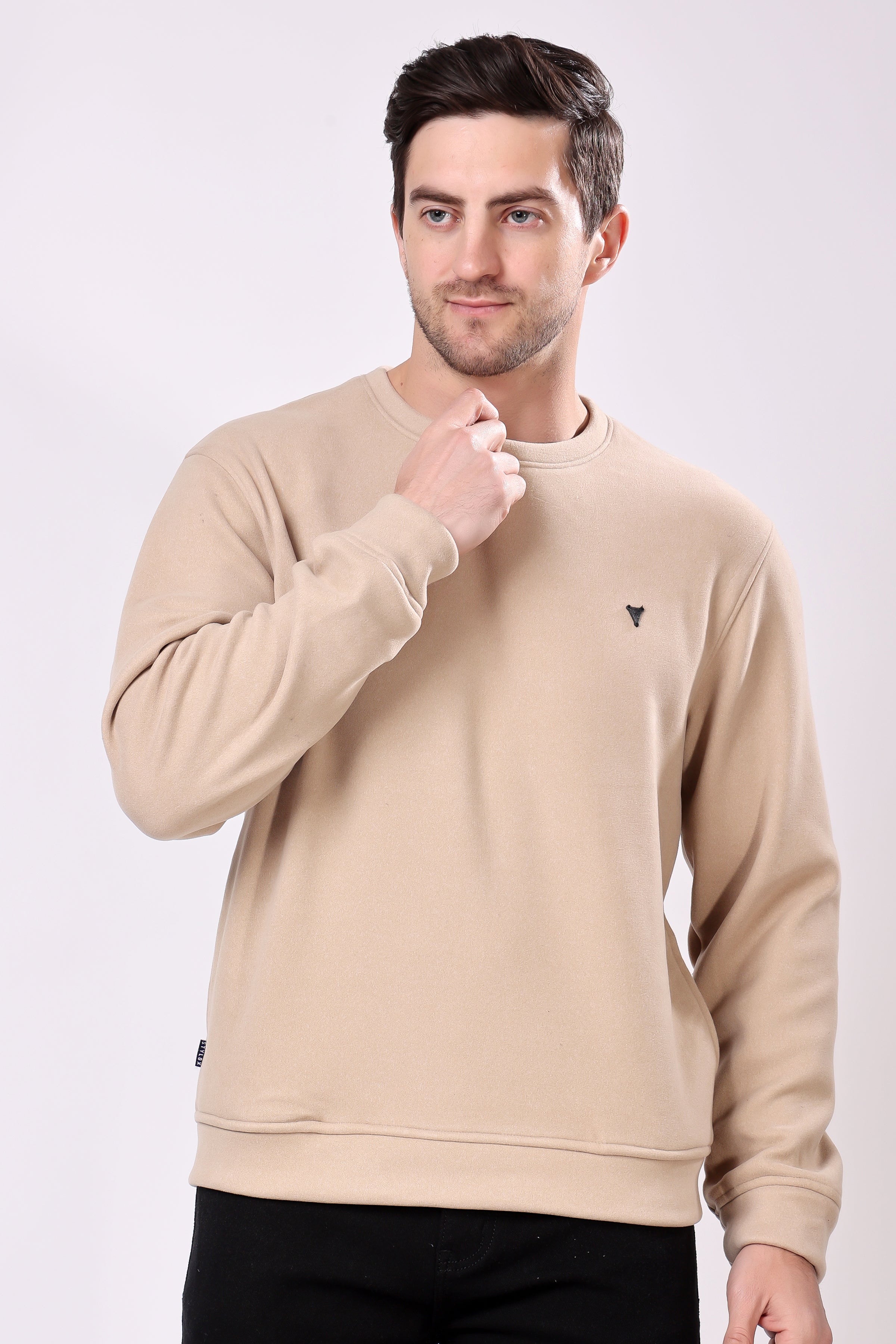 STYLOX Cotton Crew Neck Solid Sweatshirt For Men - Stylox