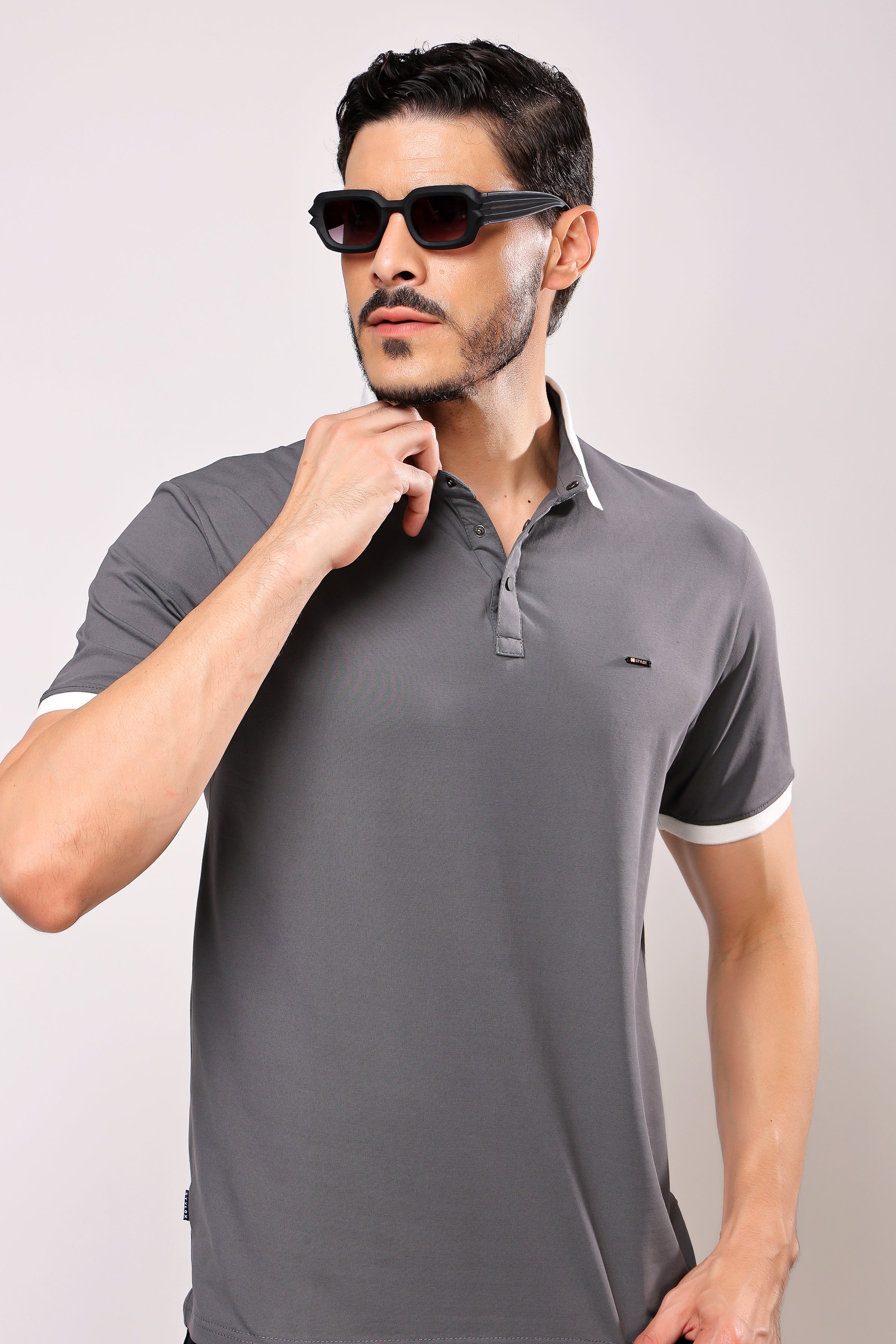Stylox Men's Solid Polo Neck Casual T-Shirt - Stylox