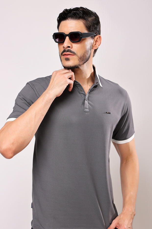 Stylox Men's Solid Polo Neck Casual T-Shirt