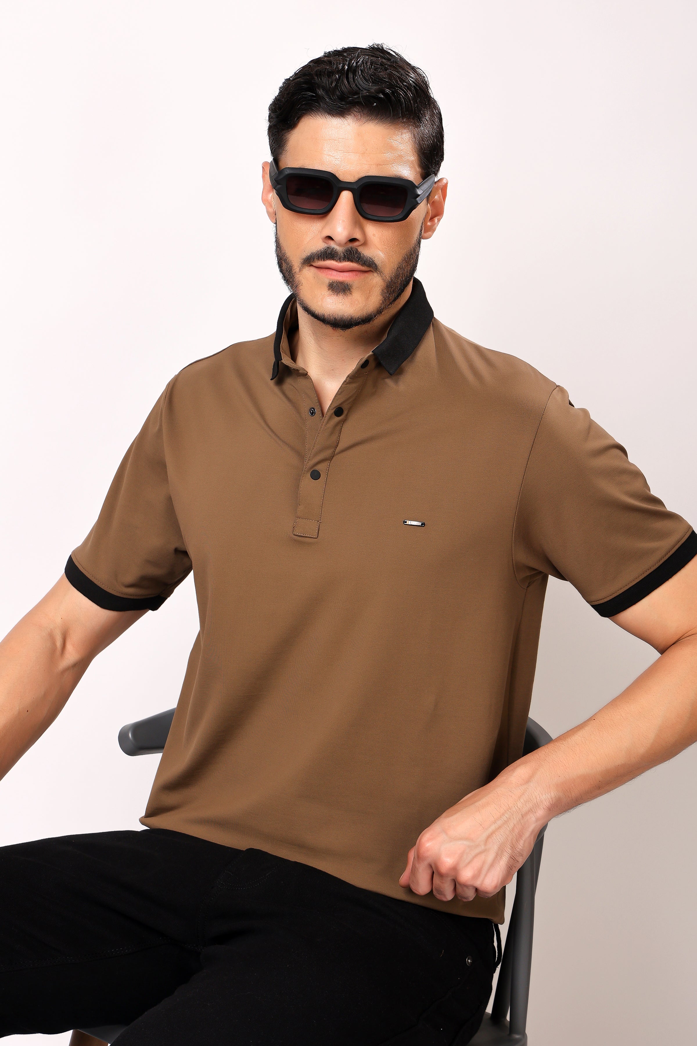 Stylox Men's Solid Polo Neck Casual T-Shirt - Stylox