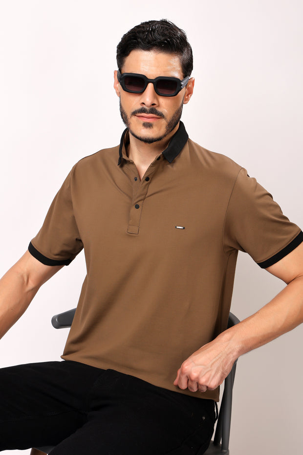 Stylox Men's Solid Polo Neck Casual T-Shirt