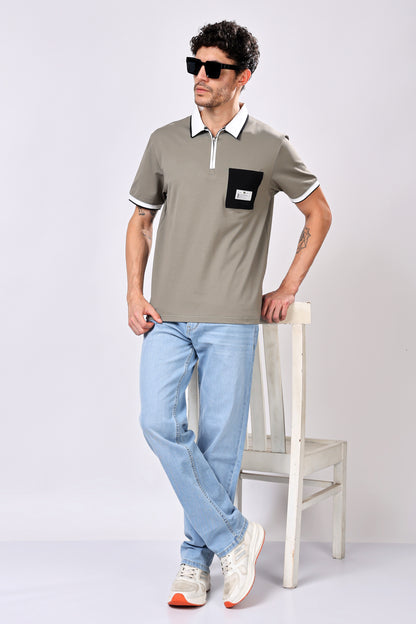 Stylox Men’s Polo Neck Solid T-Shirt with Single Pocket – Classic Style, Comfortable &amp; Smart Casual Wear