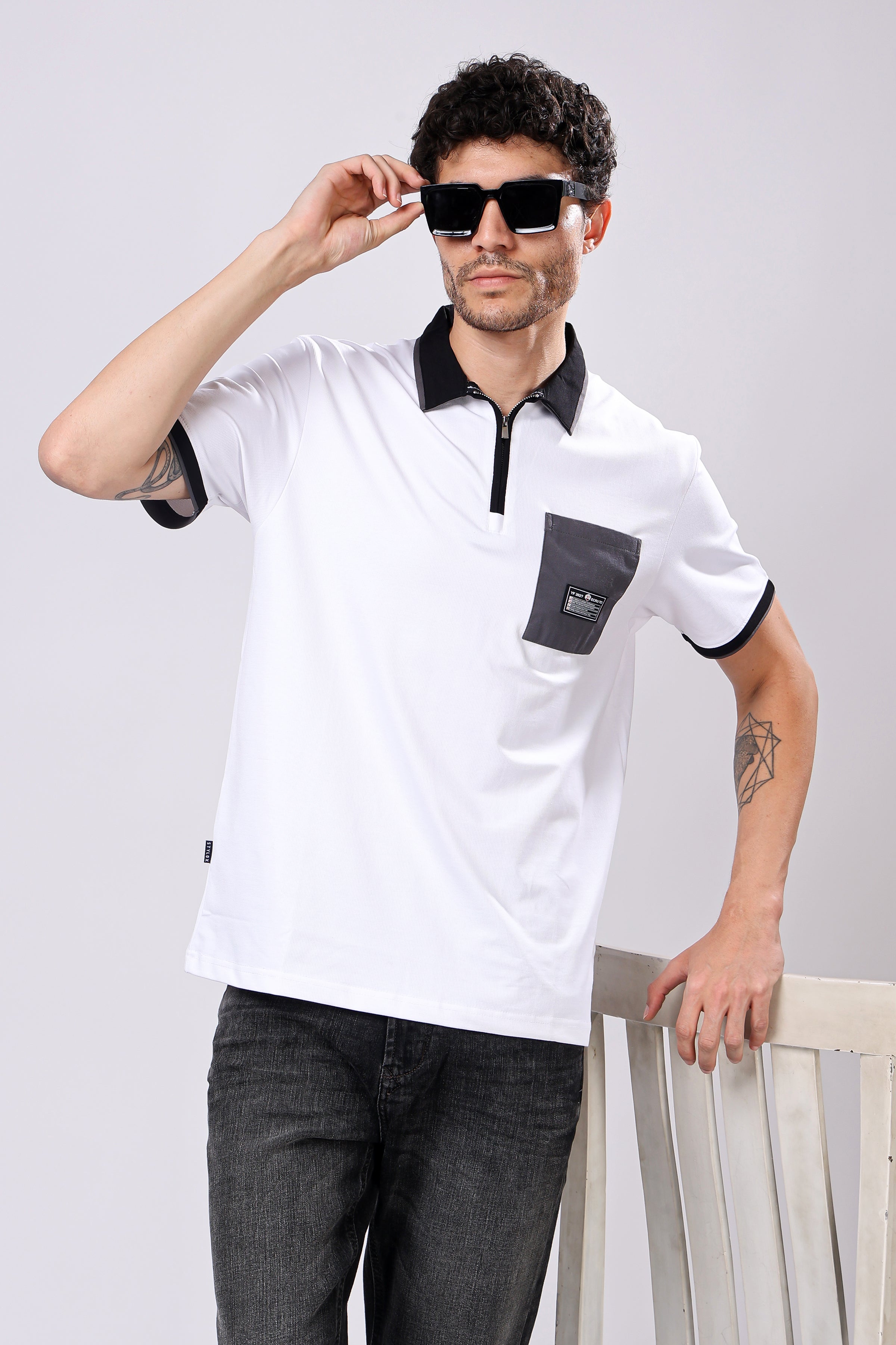 Stylox Men’s Polo Neck Solid T-Shirt with Single Pocket – Classic Style, Comfortable & Smart Casual Wear - Stylox