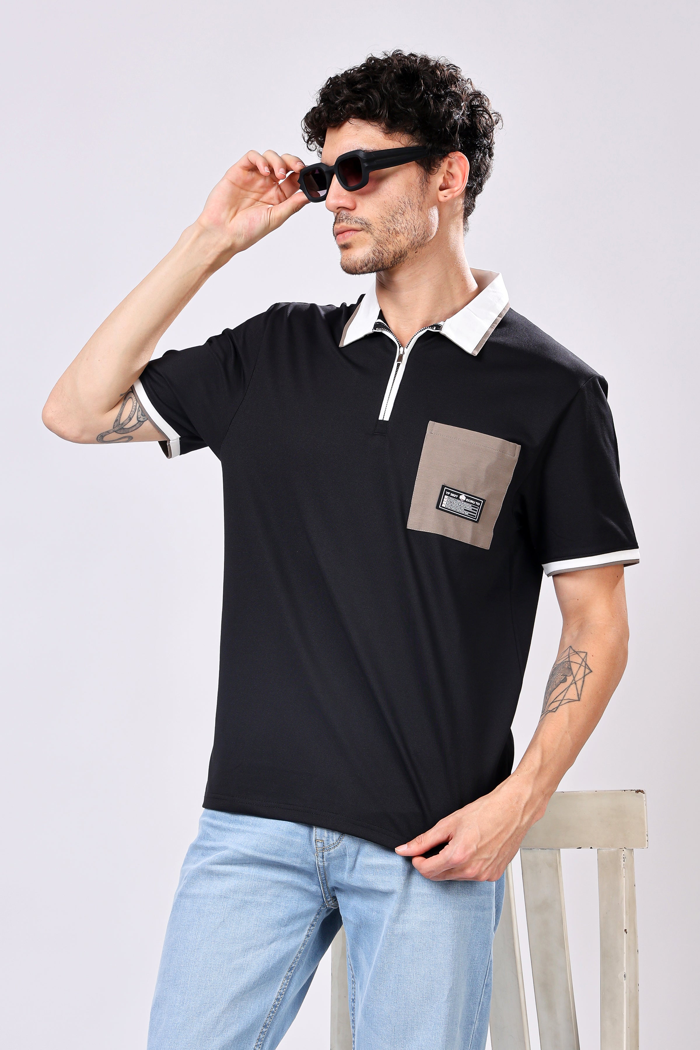 Stylox Men’s Polo Neck Solid T-Shirt with Single Pocket – Classic Style, Comfortable & Smart Casual Wear - Stylox