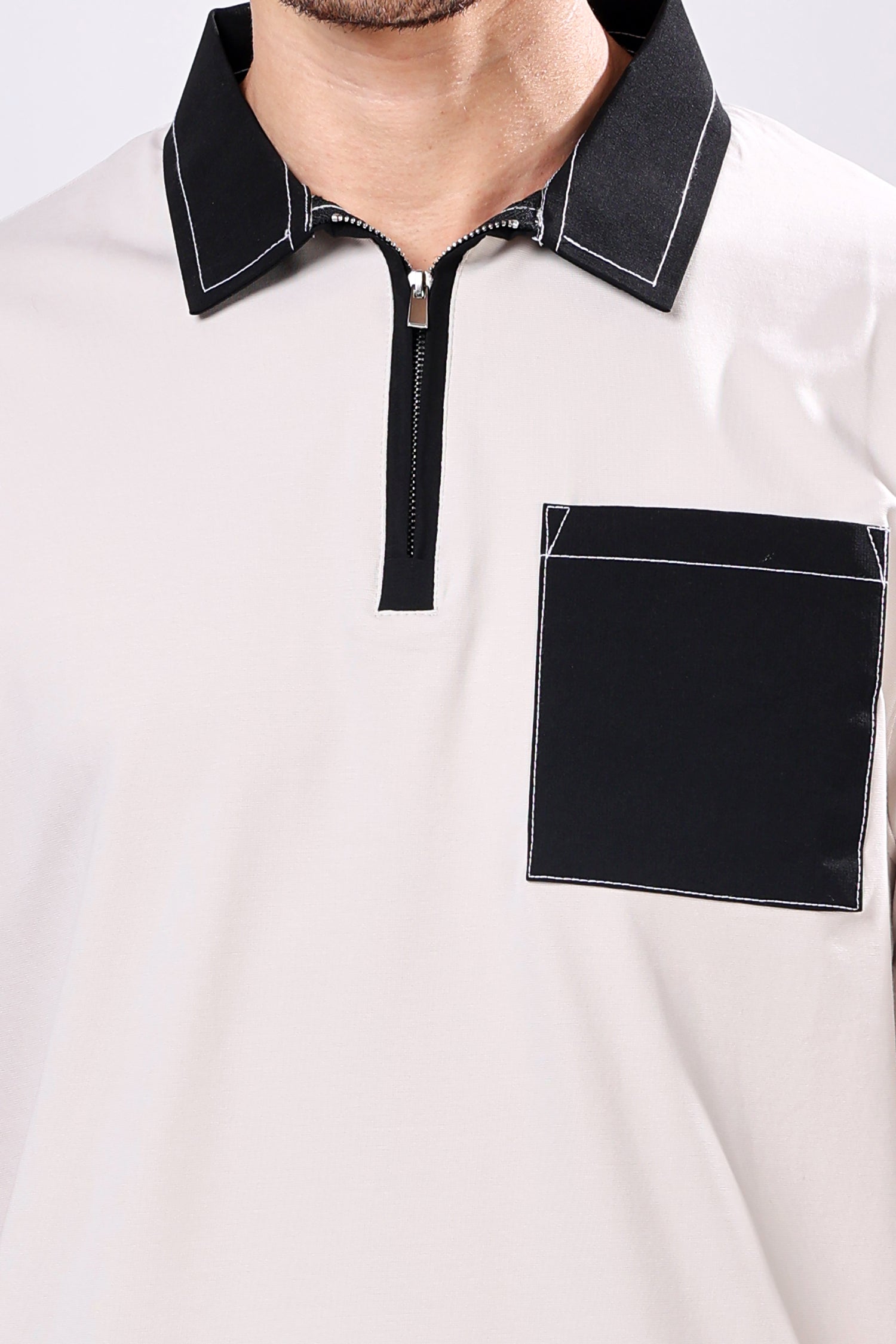 Stylox Men’s Regular Fit Contrast Collar Half Sleeve T-Shirt with Front Pocket &amp; Zip Neck | Casual Stylish Cotton Blend Tee