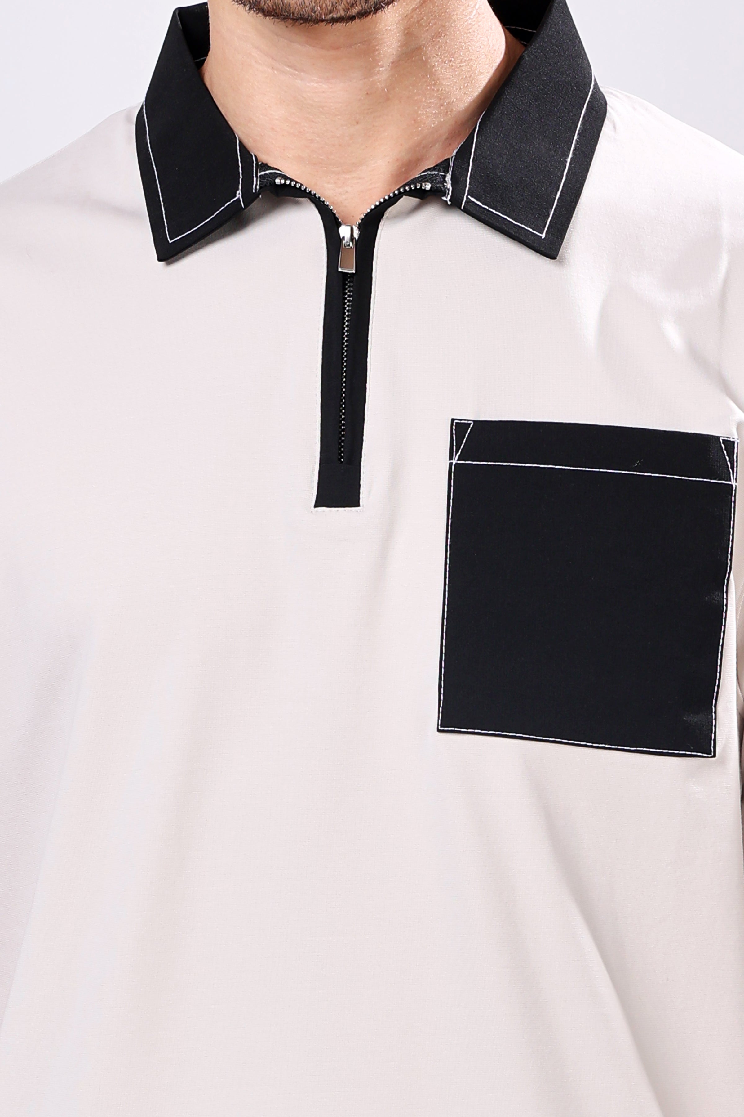 Stylox Men’s Regular Fit Contrast Collar Half Sleeve T-Shirt with Front Pocket &amp; Zip Neck | Casual Stylish Cotton Blend Tee