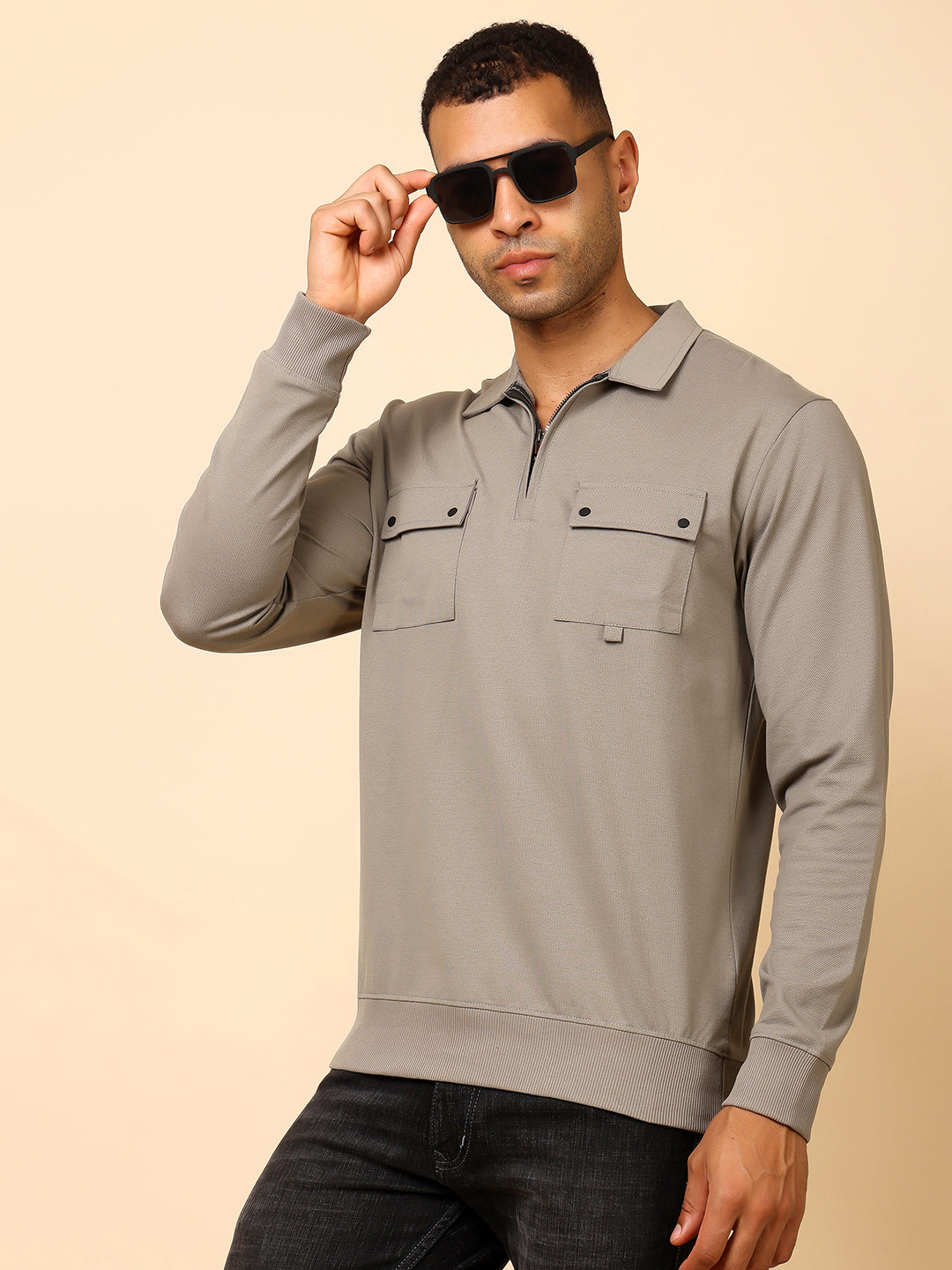Stylox Men's Utility Style Zip Neck Sweatshirt