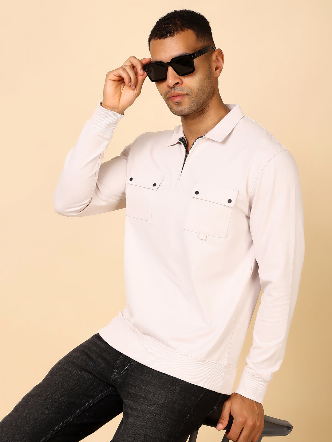 Stylox Men's Utility Style Zip Neck Sweatshirt