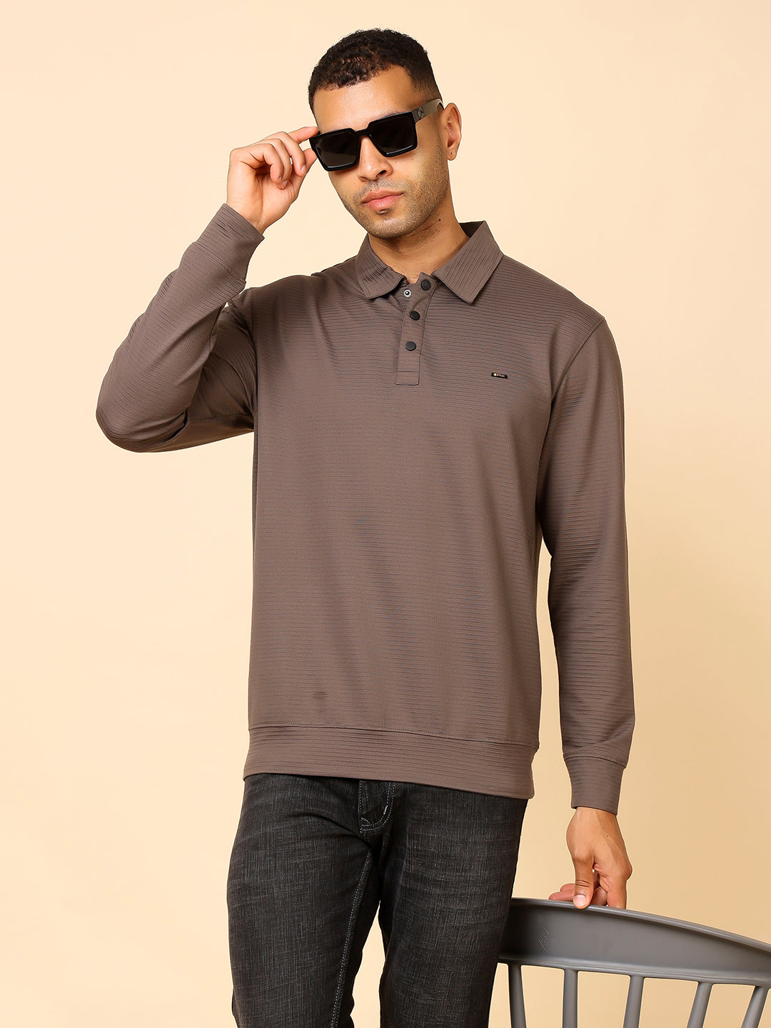 Stylox Men’s Polo Neck Sweatshirt with Button Placket