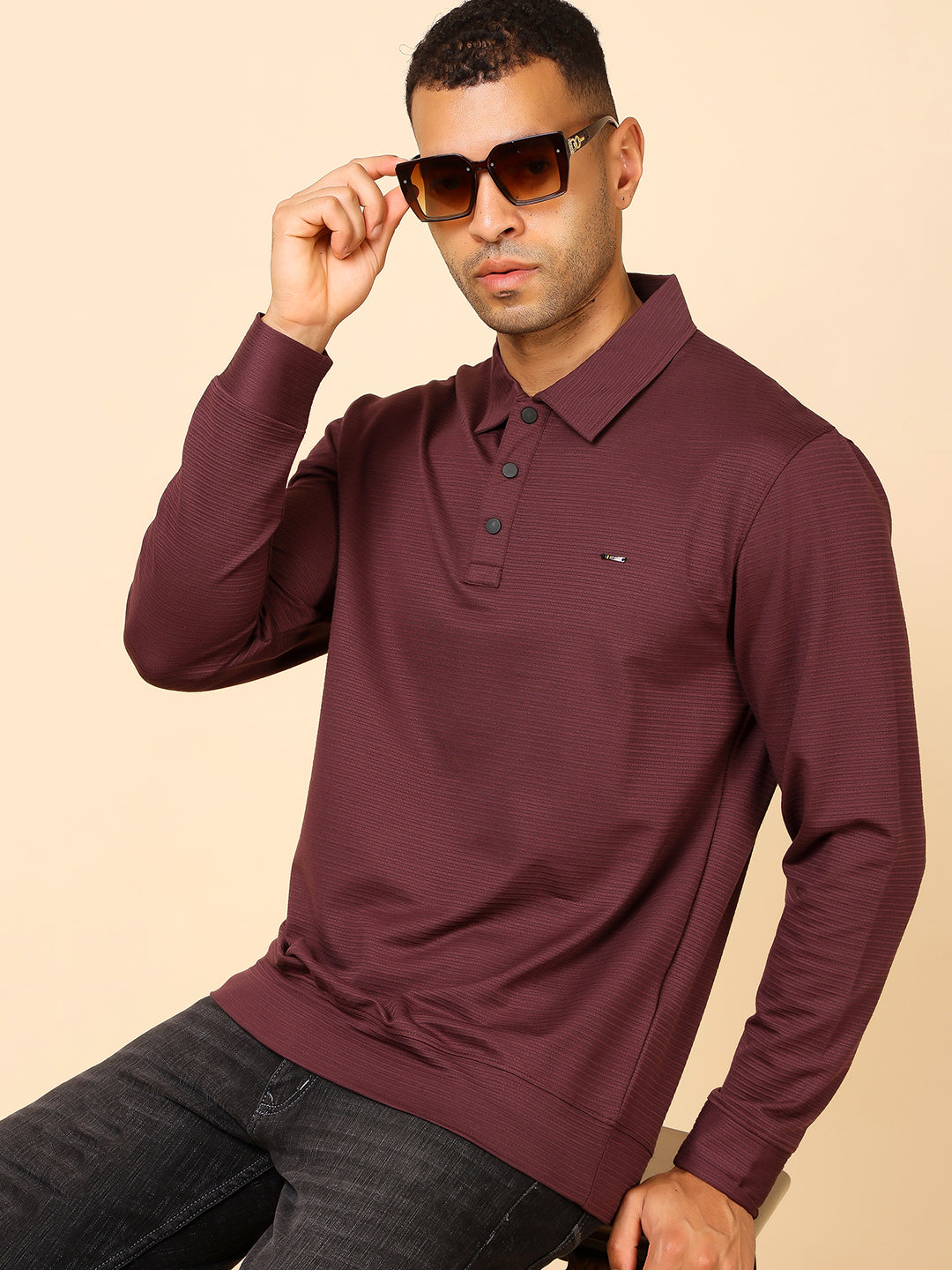 Stylox Men’s Polo Neck Sweatshirt with Button Placket