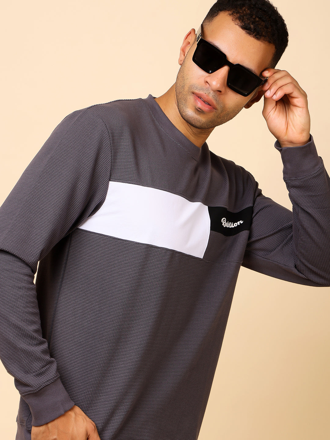 Stylox Men’s Colorblock Crew Neck Sweatshirt with “Revolution” Print