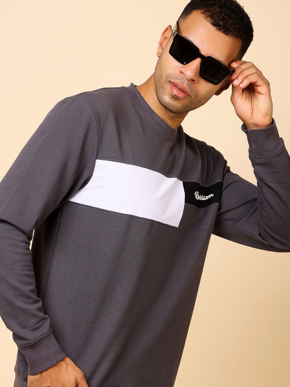 Stylox Men’s Colorblock Crew Neck Sweatshirt with “Revolution” Print