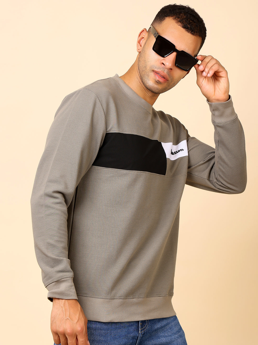 Stylox Men’s Colorblock Crew Neck Sweatshirt with “Revolution” Print