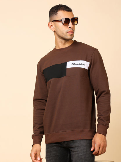Stylox Men’s Colorblock Crew Neck Sweatshirt with “Revolution” Print