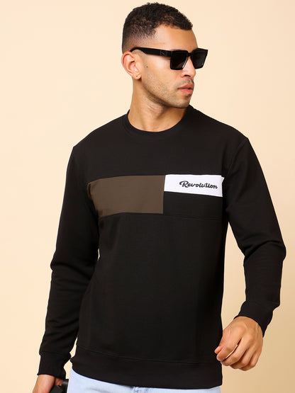Stylox Men’s Colorblock Crew Neck Sweatshirt with “Revolution” Print