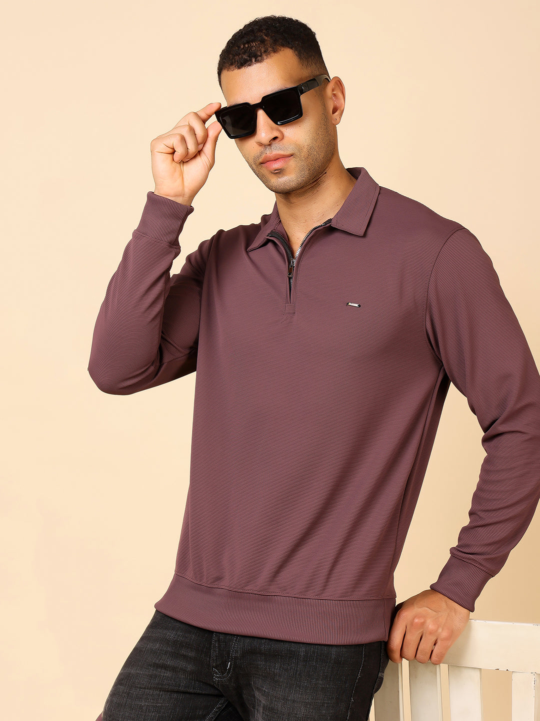 Stylox Men's Utility Style Zip Neck Sweatshirt