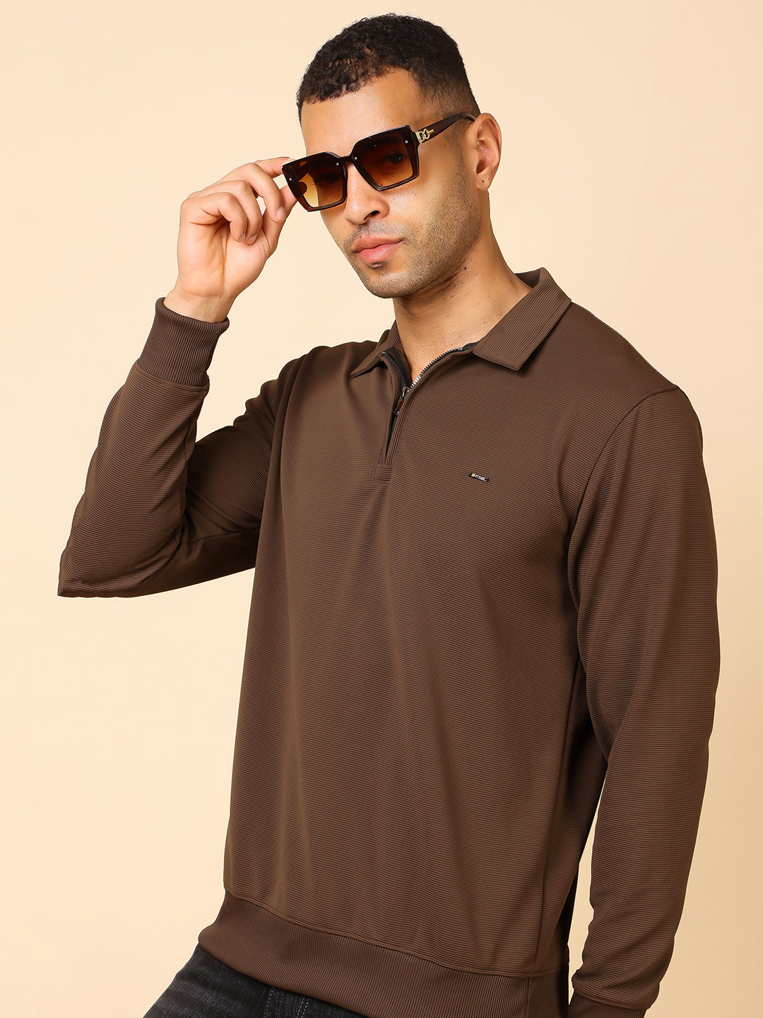 Stylox Men's Utility Style Zip Neck Sweatshirt