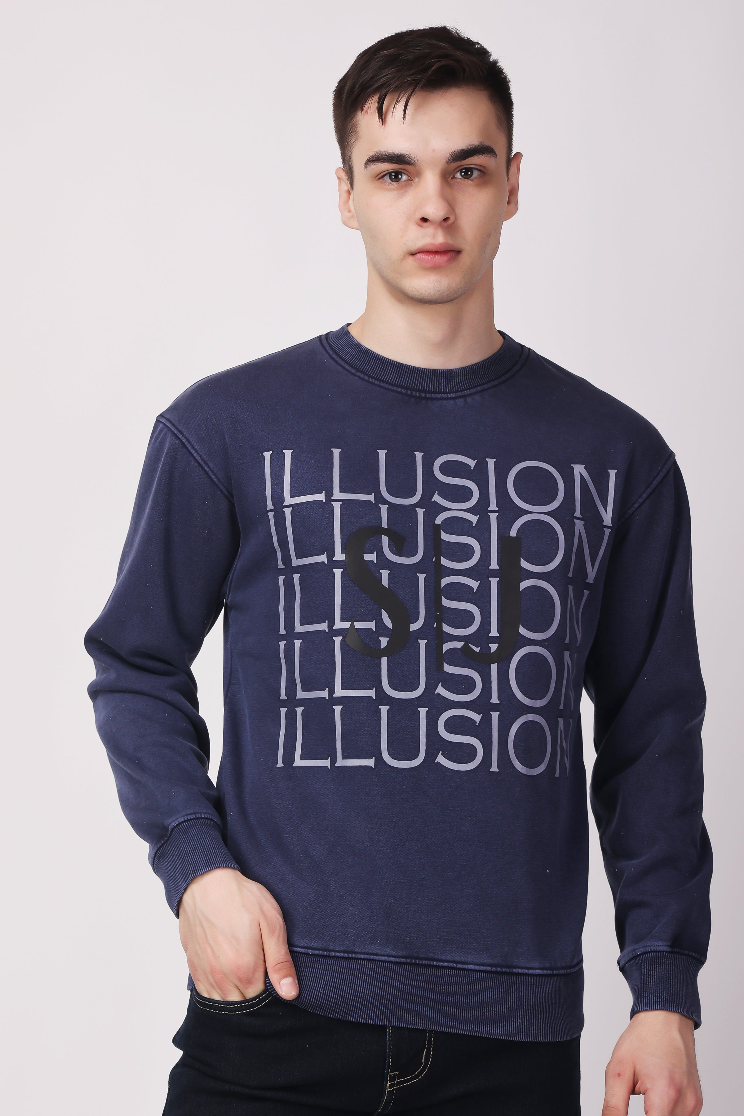 STYLOX ACID WASH Printed CREW NECK SWEATSHIRT - Stylox