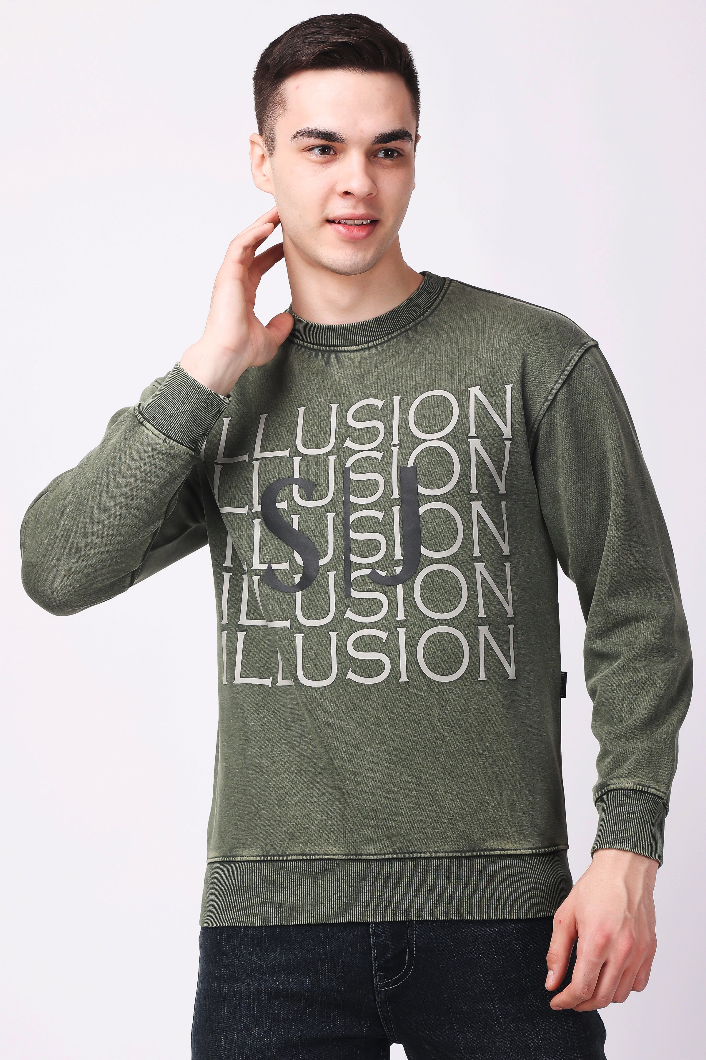 STYLOX ACID WASH Printed CREW NECK SWEATSHIRT - Stylox