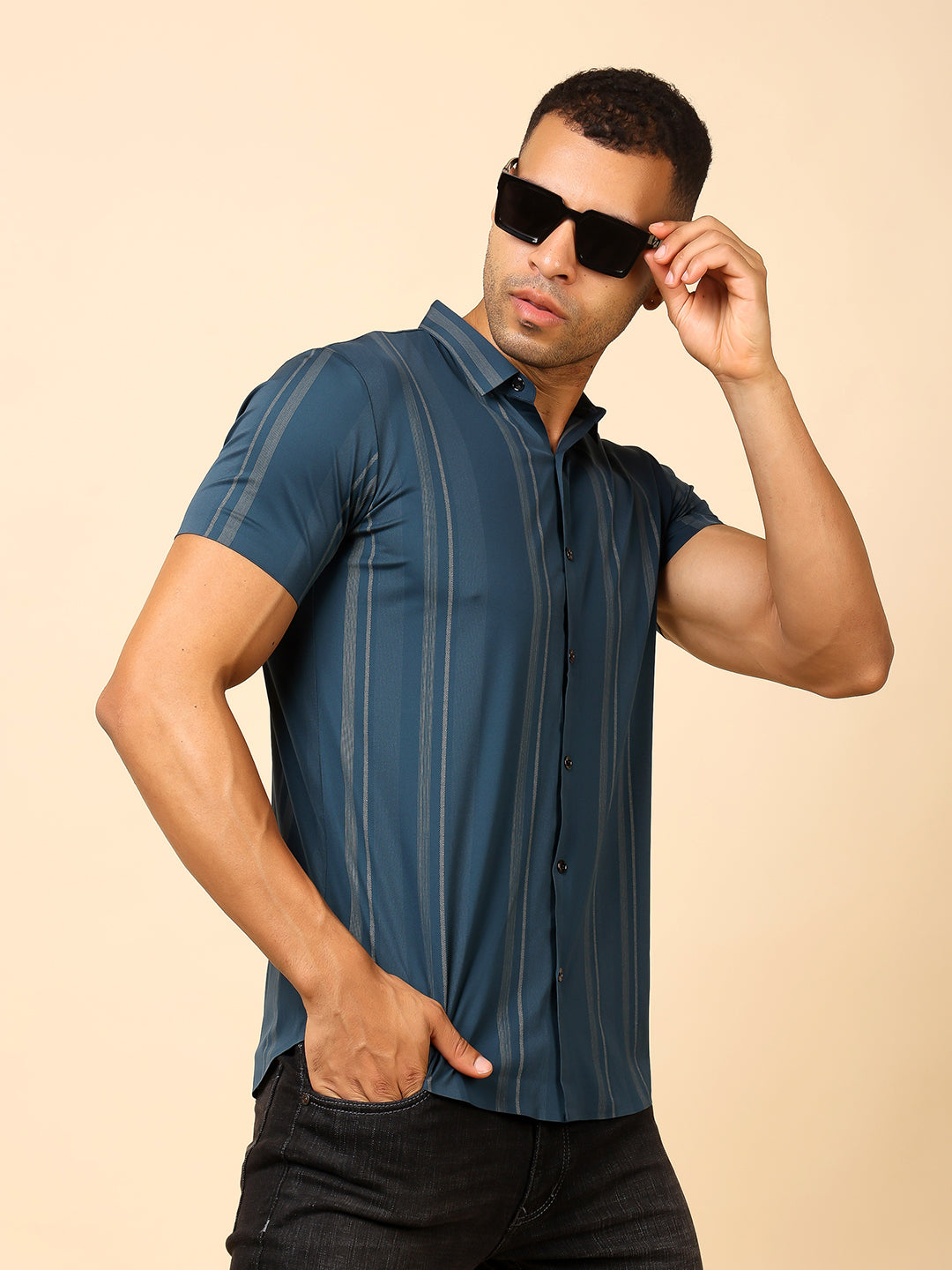 Men’s Slim-Fit Stretchable Striped Shirt | Casual & Summer Wear - Stylox