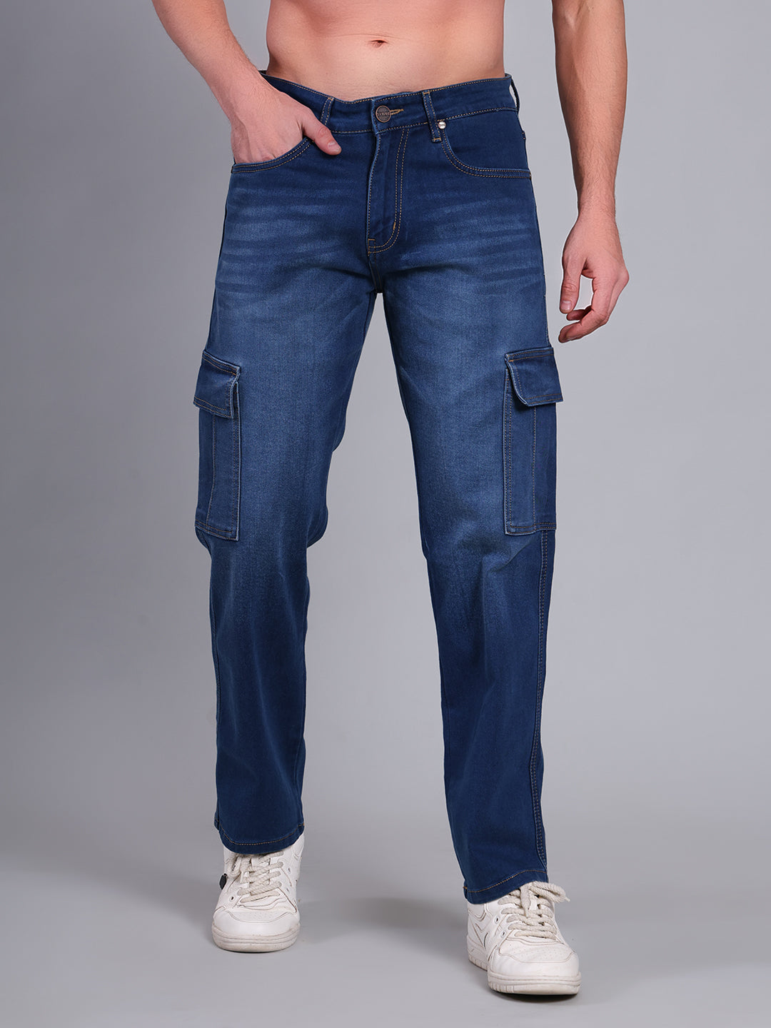 Stylox Men’s Cargo Jeans with Utility Pockets | Regular Fit Stretch Denim