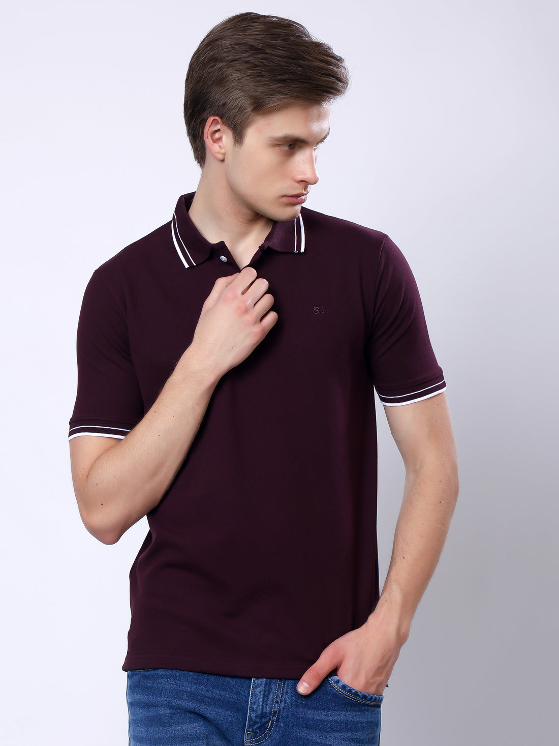 Stylox Men’s Solid Polo T-Shirt with Contrast-Tipped Collar - Stylox