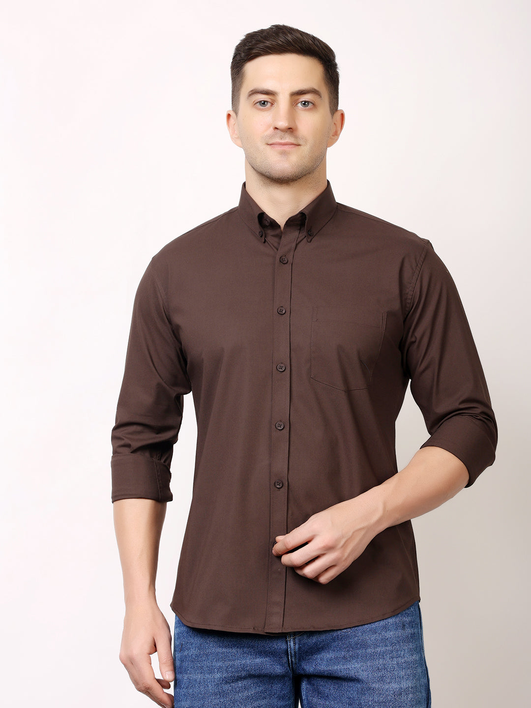 Stylox Men's Regular Fit Solid Casual Shirt with Full Sleeves – Premium Cotton Blend Button-Down Shirt for Smart Everyday Style - Stylox
