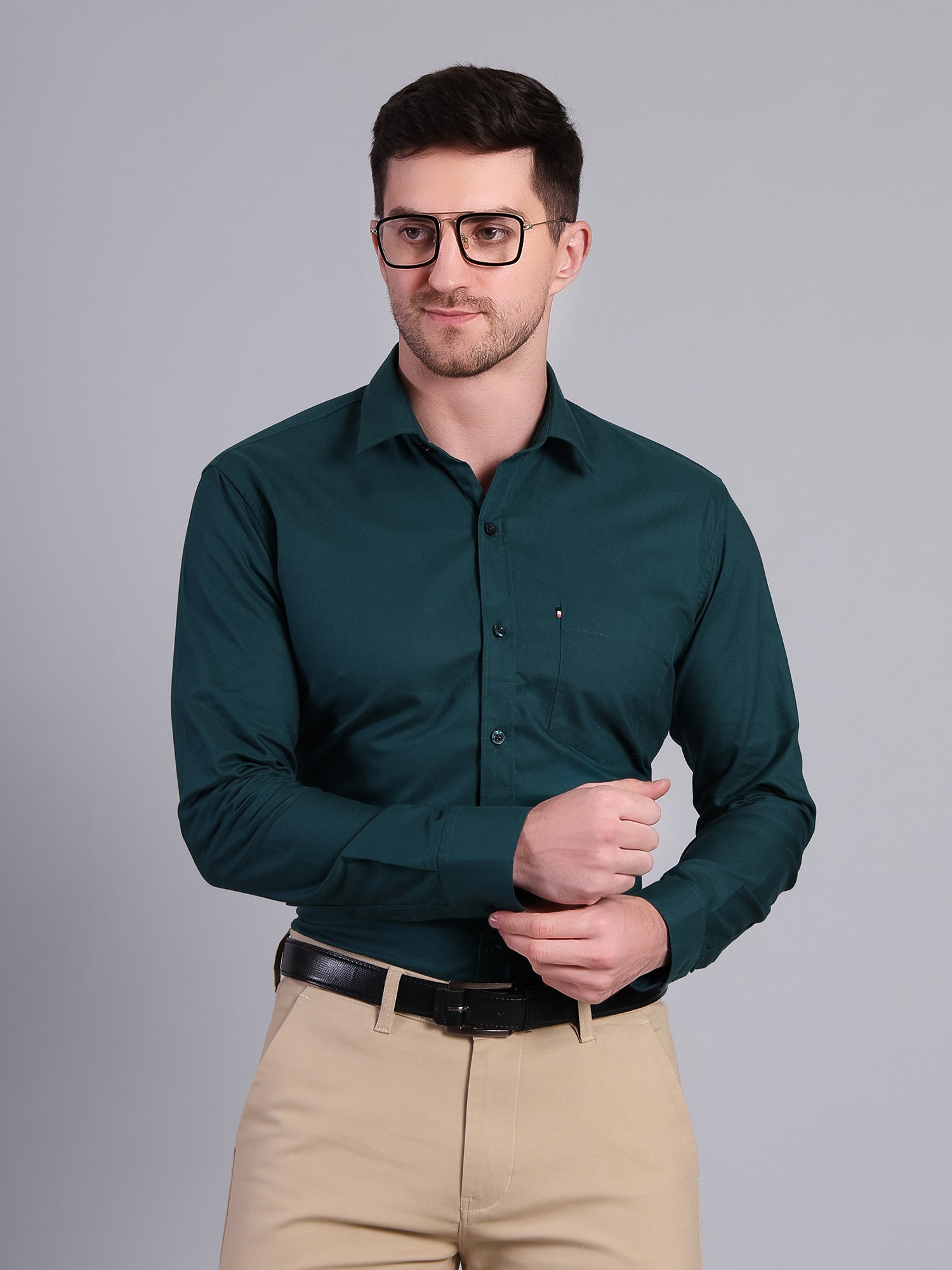 Stylox Men’s Regular Fit Solid Oxford Casual Shirt-Peacock - Stylox