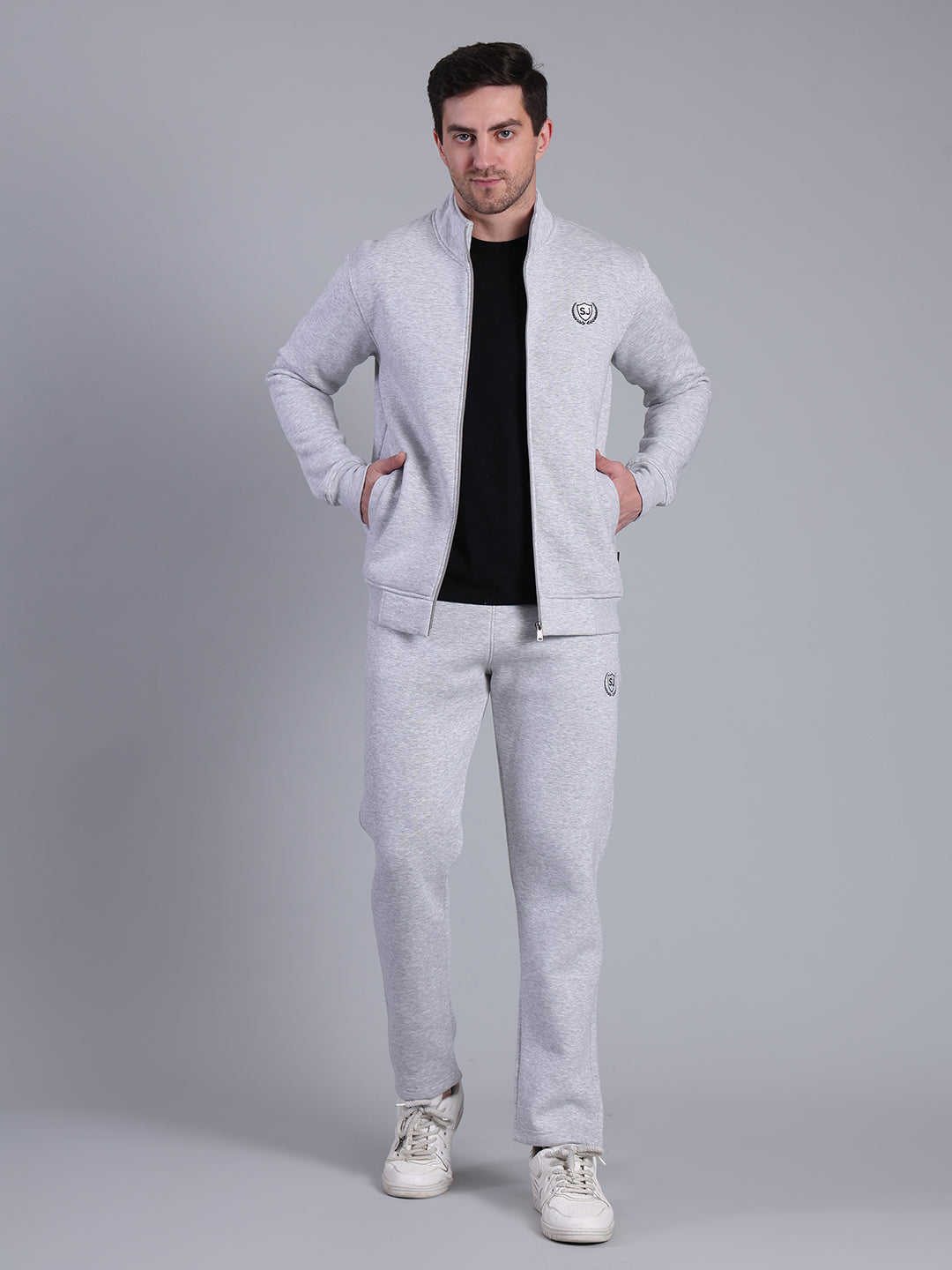 Stylox Men’s Solid Tracksuit Set with Zip-Up Jacket &amp; Joggers – Winter Athleisure Wear (Grey)