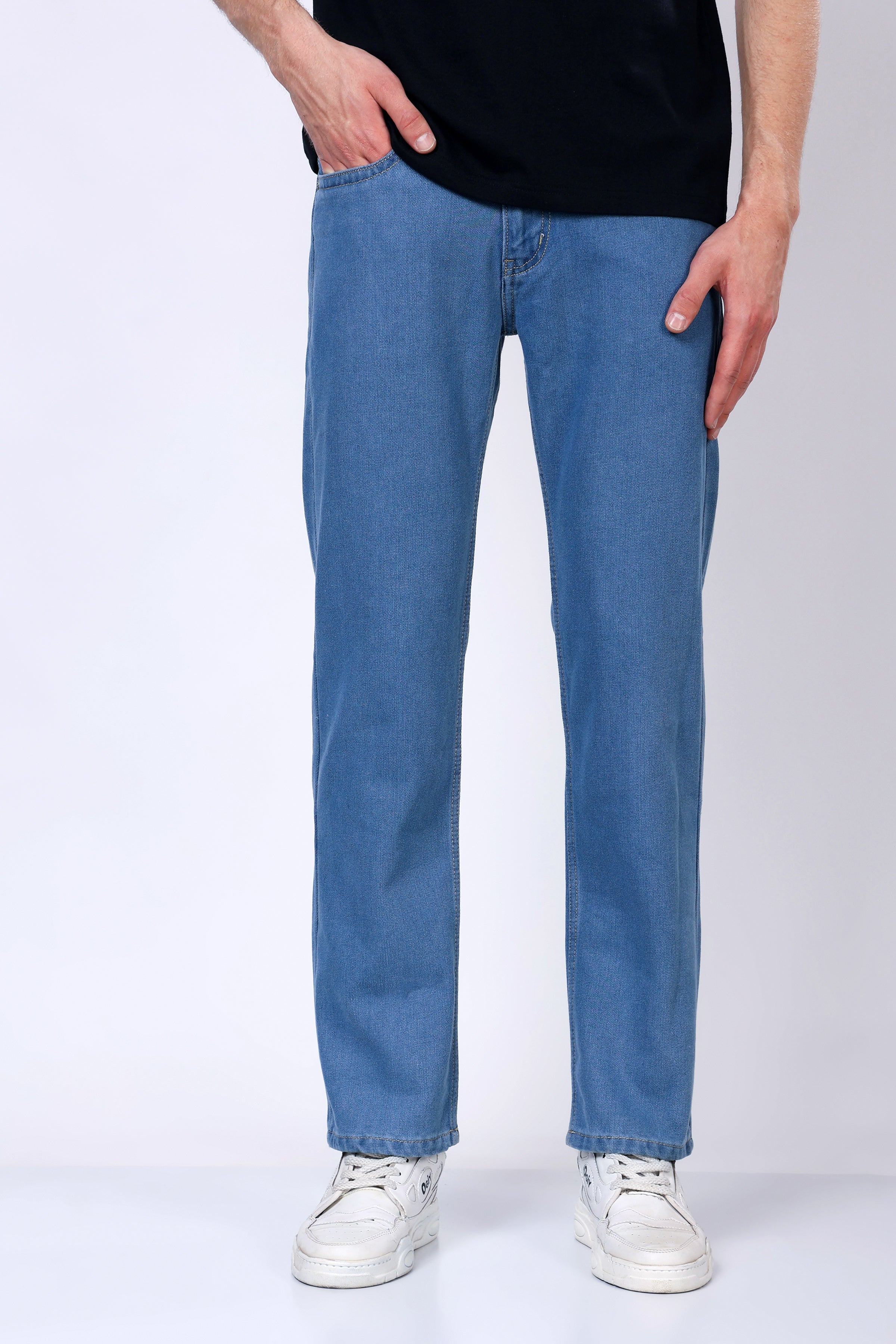 Stylox Men’s Mid-Rise Comfort Fit Mid Dark Blue Non-Stretch Denim Jeans - Stylox