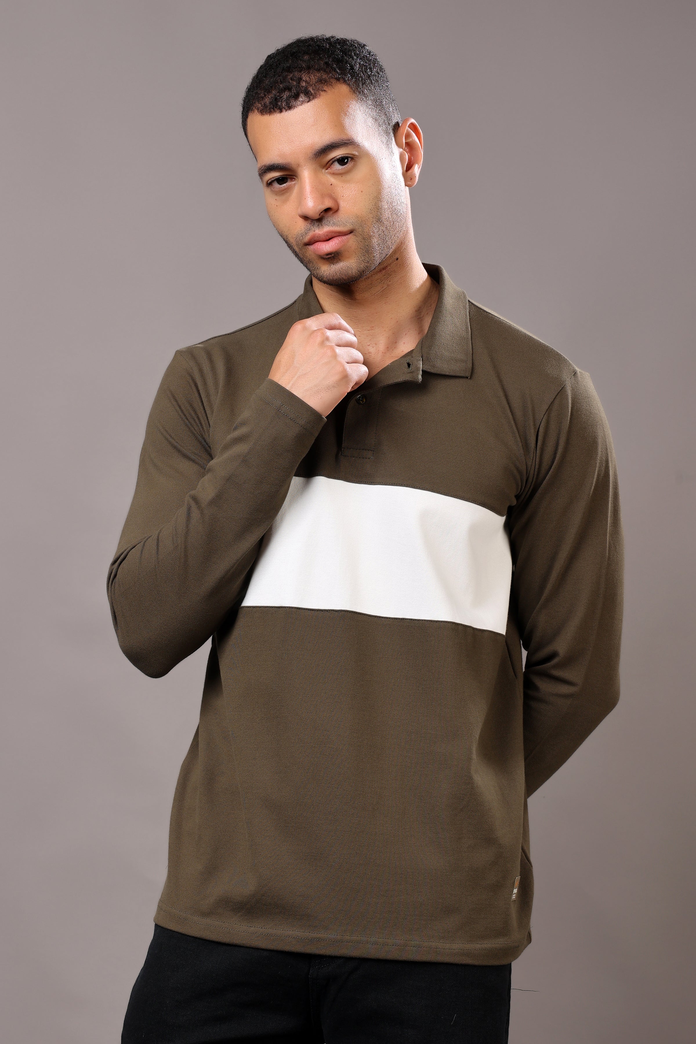 Stylox Men’s Long Sleeve Polo T-Shirt with Cut & Sew Design - Stylox