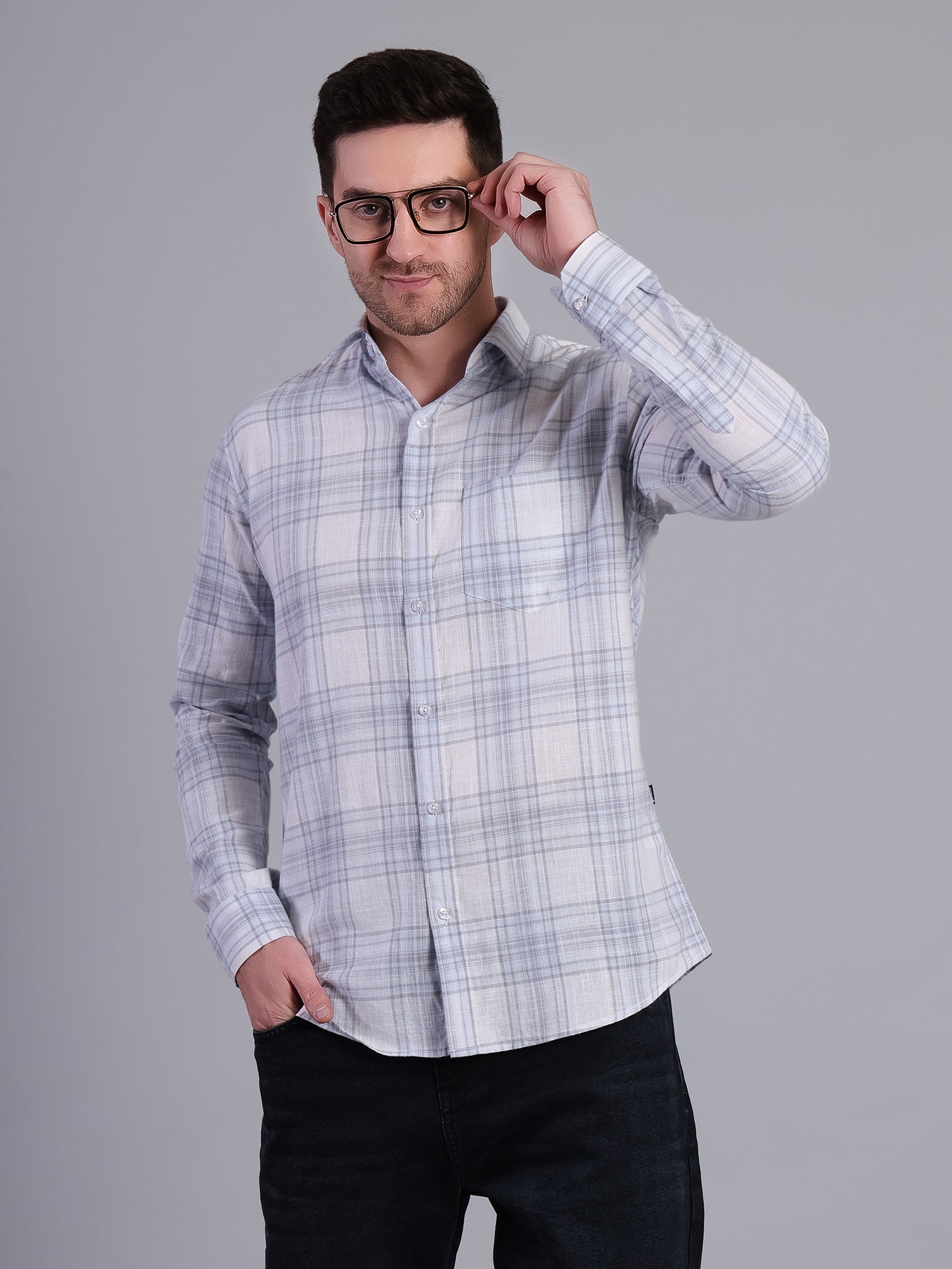 Stylox Men’s Regular Fit Checked Full Sleeve Casual Shirt-Light Blue - Stylox