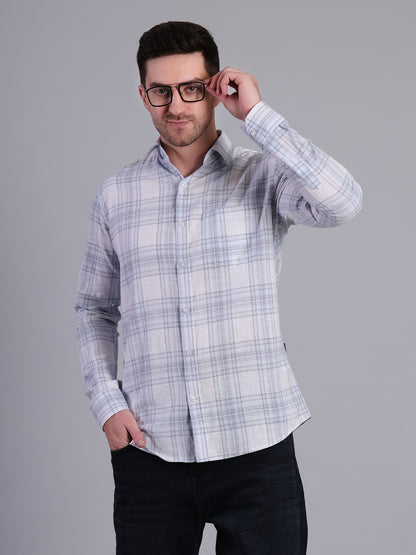 Stylox Men’s Regular Fit Checked Full Sleeve Casual Shirt-Light Blue - Stylox