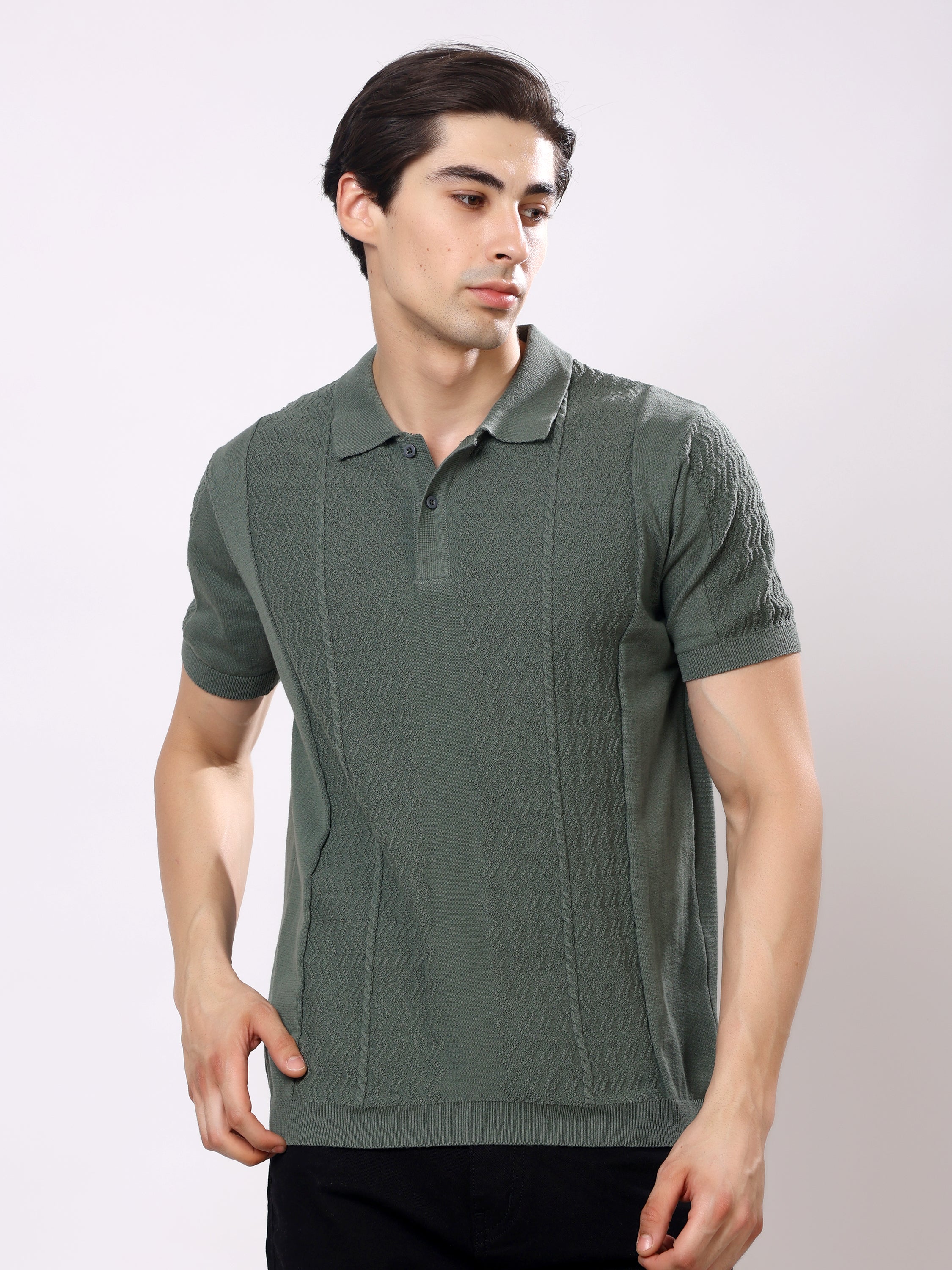 Stylox Men's Regular Fit Half Sleeve Textured Knitted Polo T-Shirt