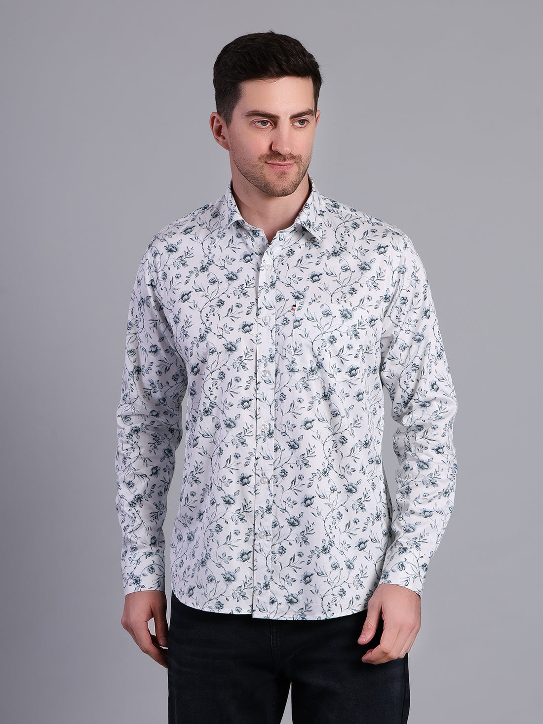 Stylox Men’s Regular Fit Full Sleeve Botanical Print Casual Cotton Shirt-White - Stylox