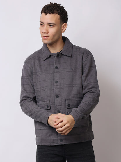 Stylox Men’s Checkered Winter Shacket – Warm Button-Down Fleece Jacket with Utility Pockets