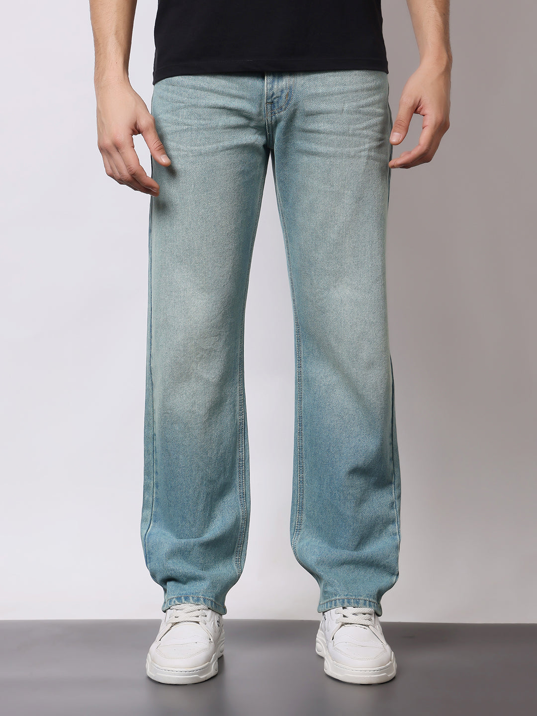 Stylox Men’s Relaxed Fit Dusty Blue Washed Jeans | Soft Light Blue Straight Fit Denim for Casual & Everyday Wear - Stylox