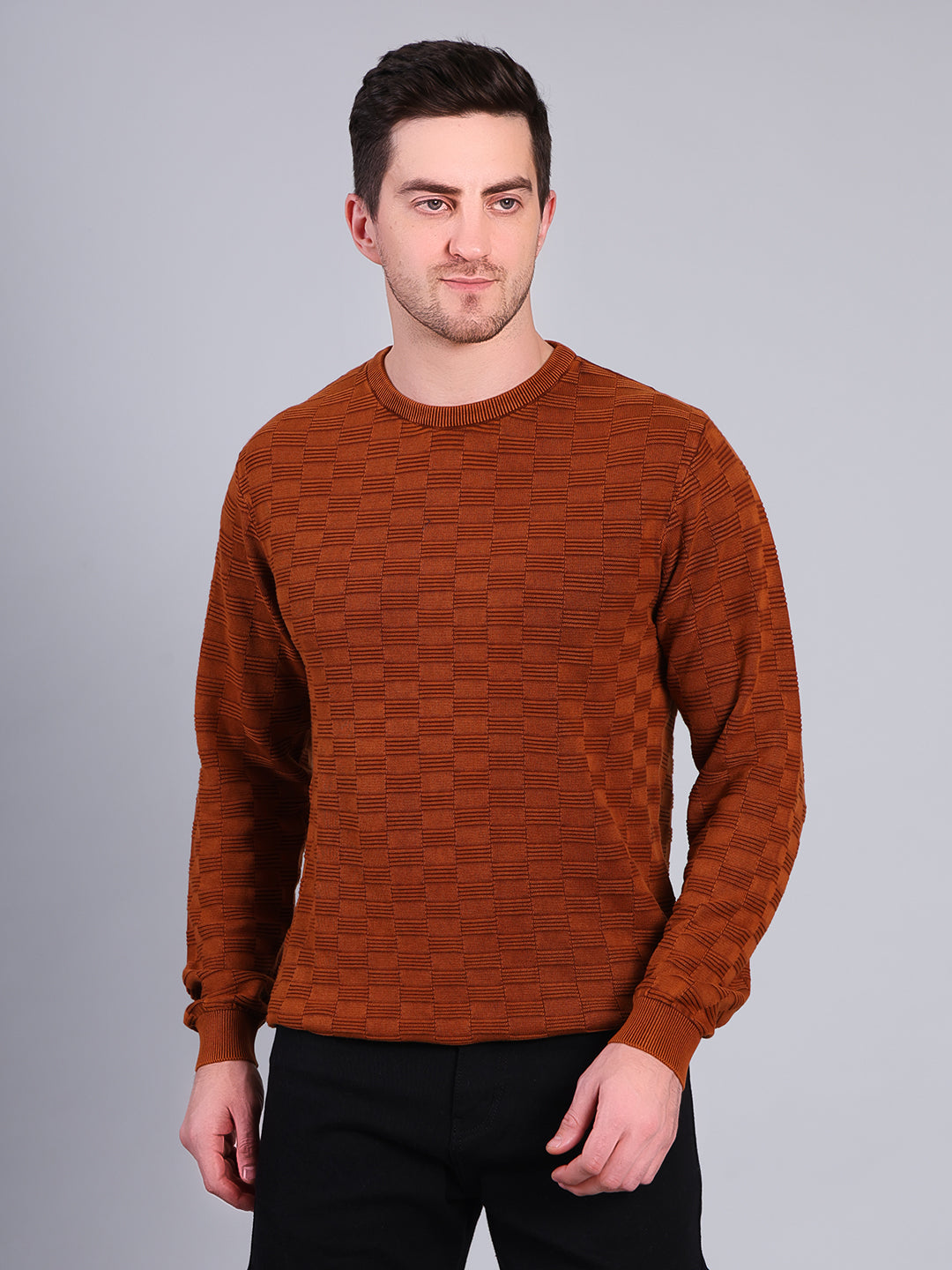 Stylox Men’s Textured Winter Sweater | Crew Neck Full Sleeve Knit Pullover | Premium Casual Wear (Mustard) - Stylox